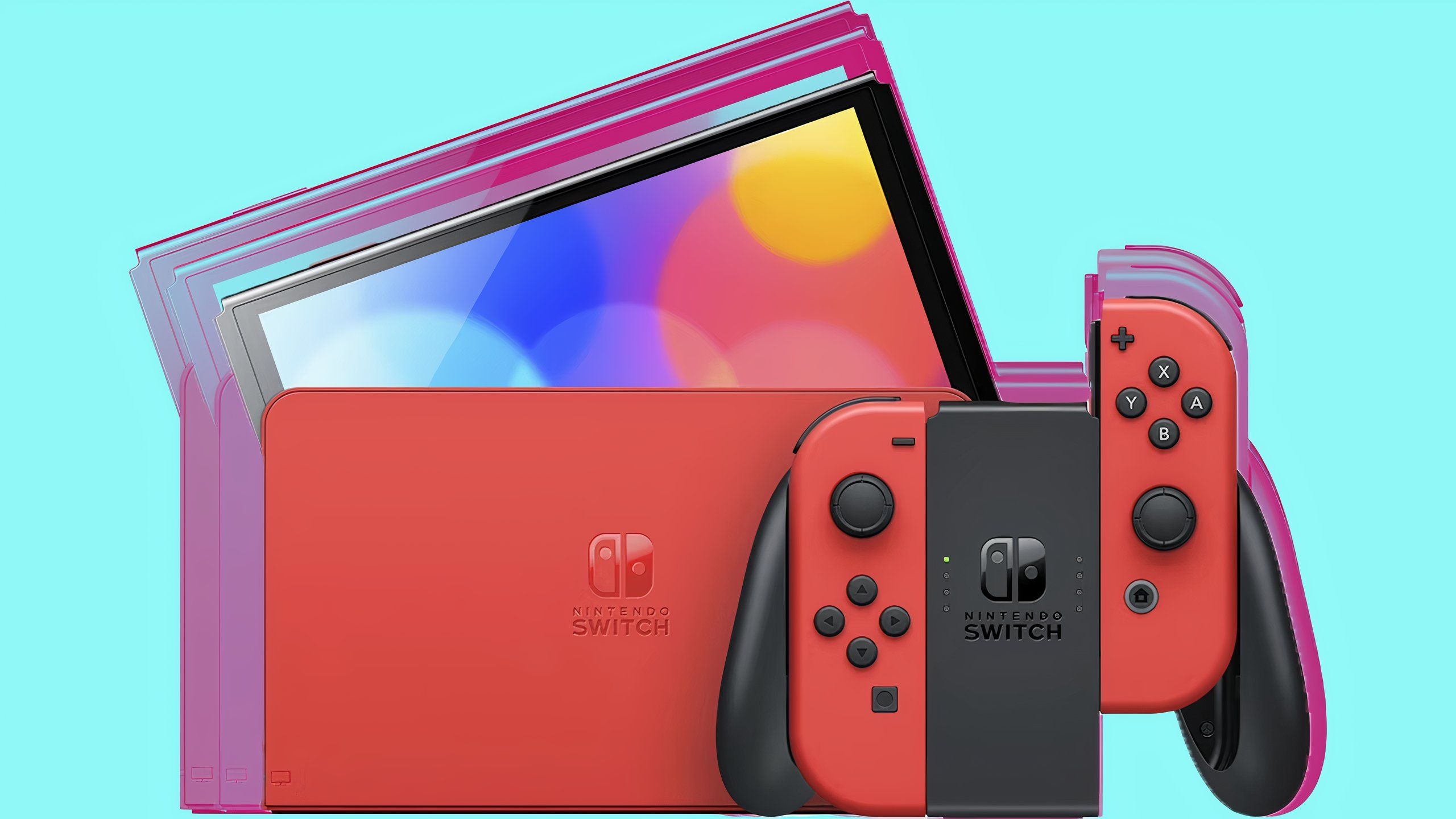 A nintendo switch on a blue background