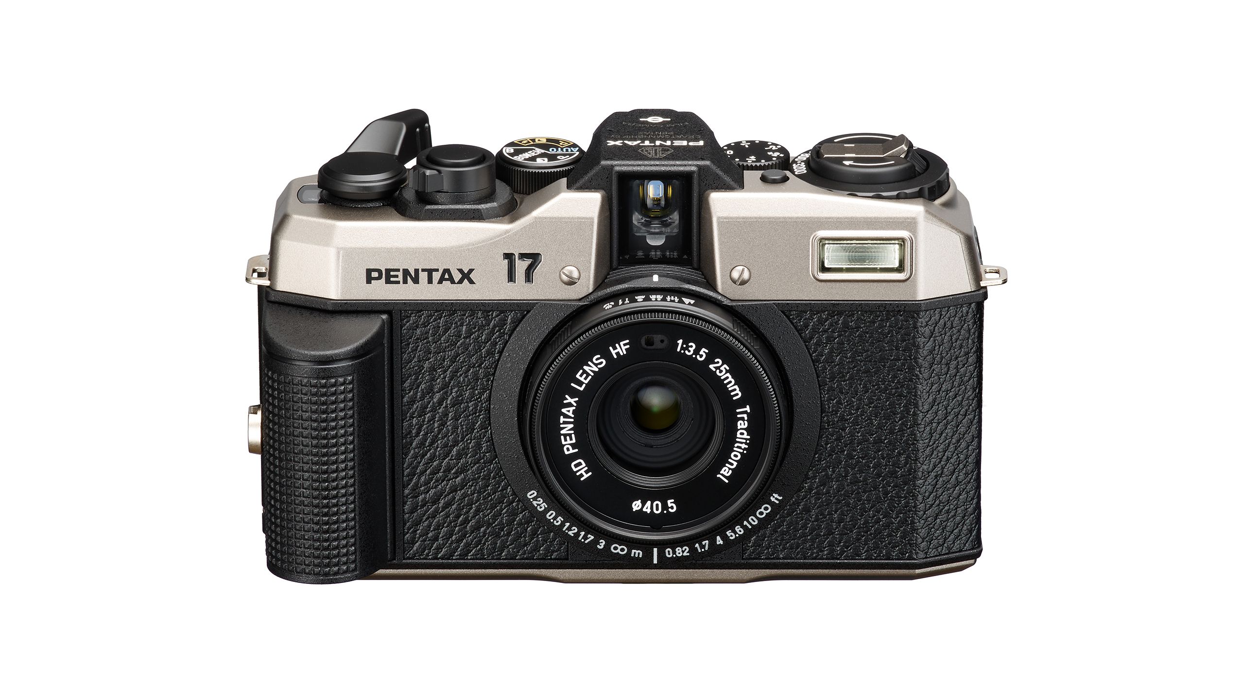 The Pentax 17 camera against a white background. 