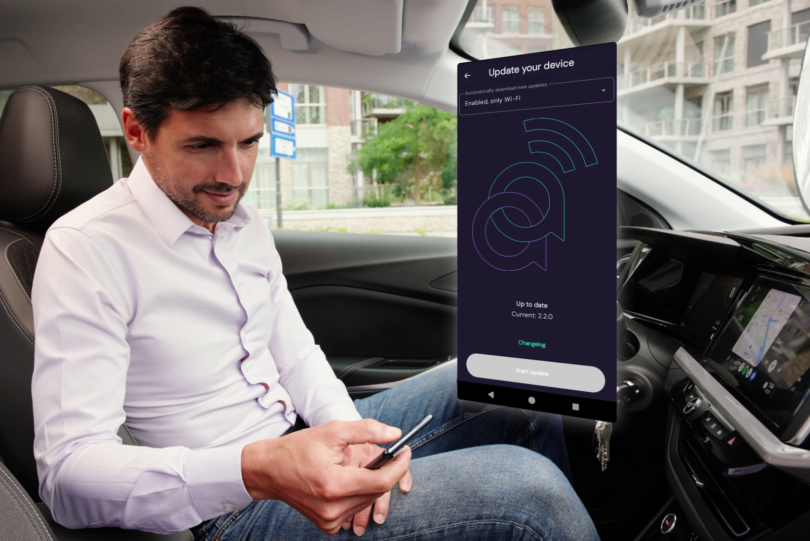 Man using AAWireless Companion App in Car