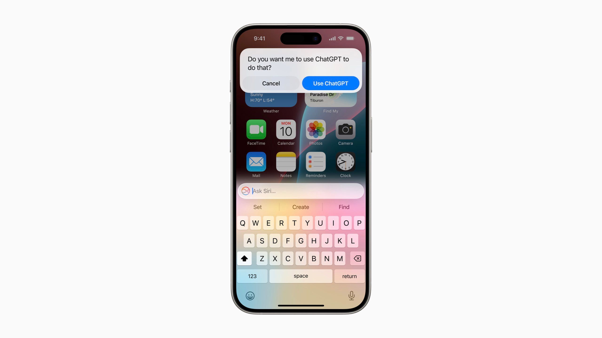 Invite ChatGPT dans iOS 18 à partir d'une demande Siri. 