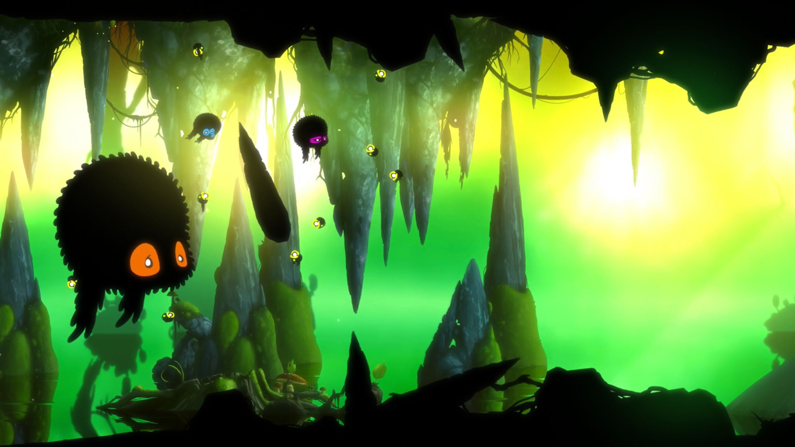 Shadowy creatures flying in a cave.