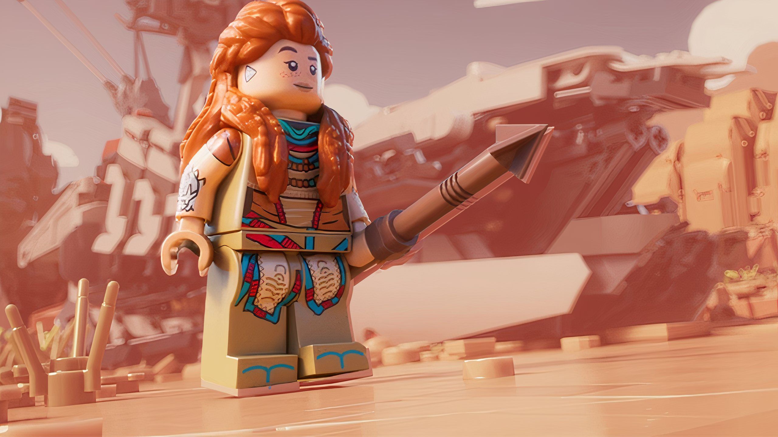 Lego Aloy with a spear.