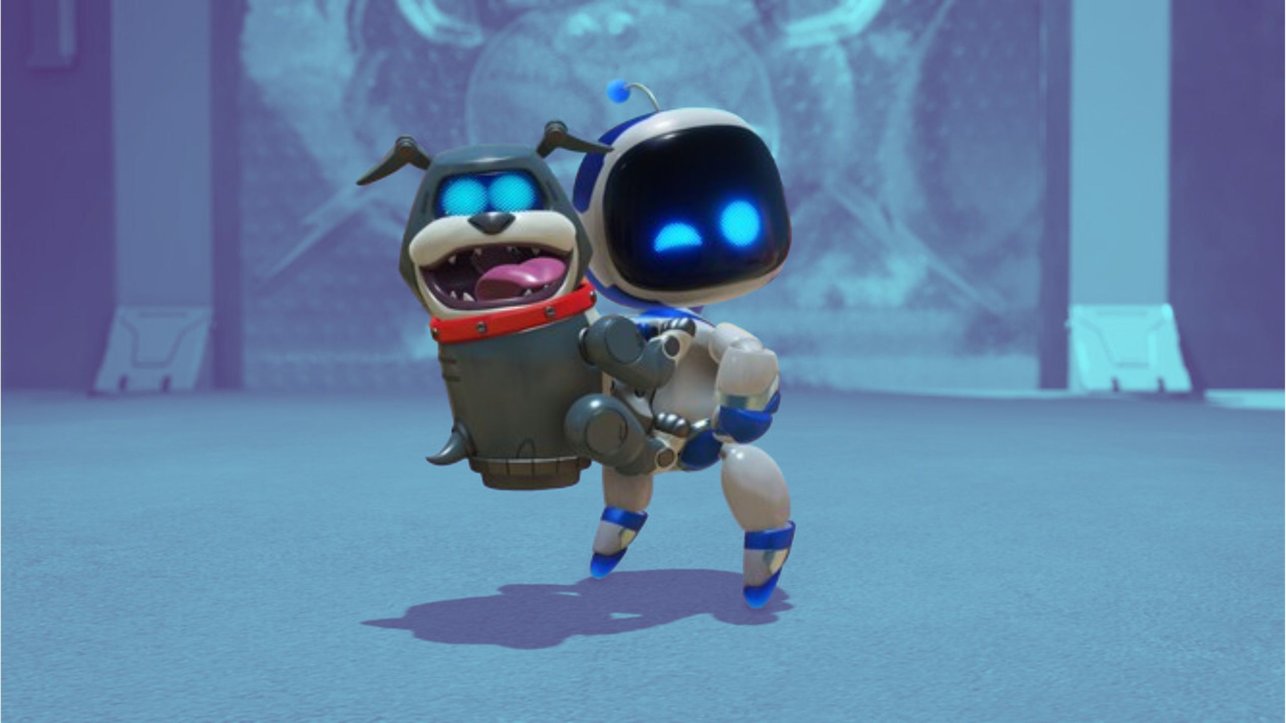 Astro Bot and a dog on his back.