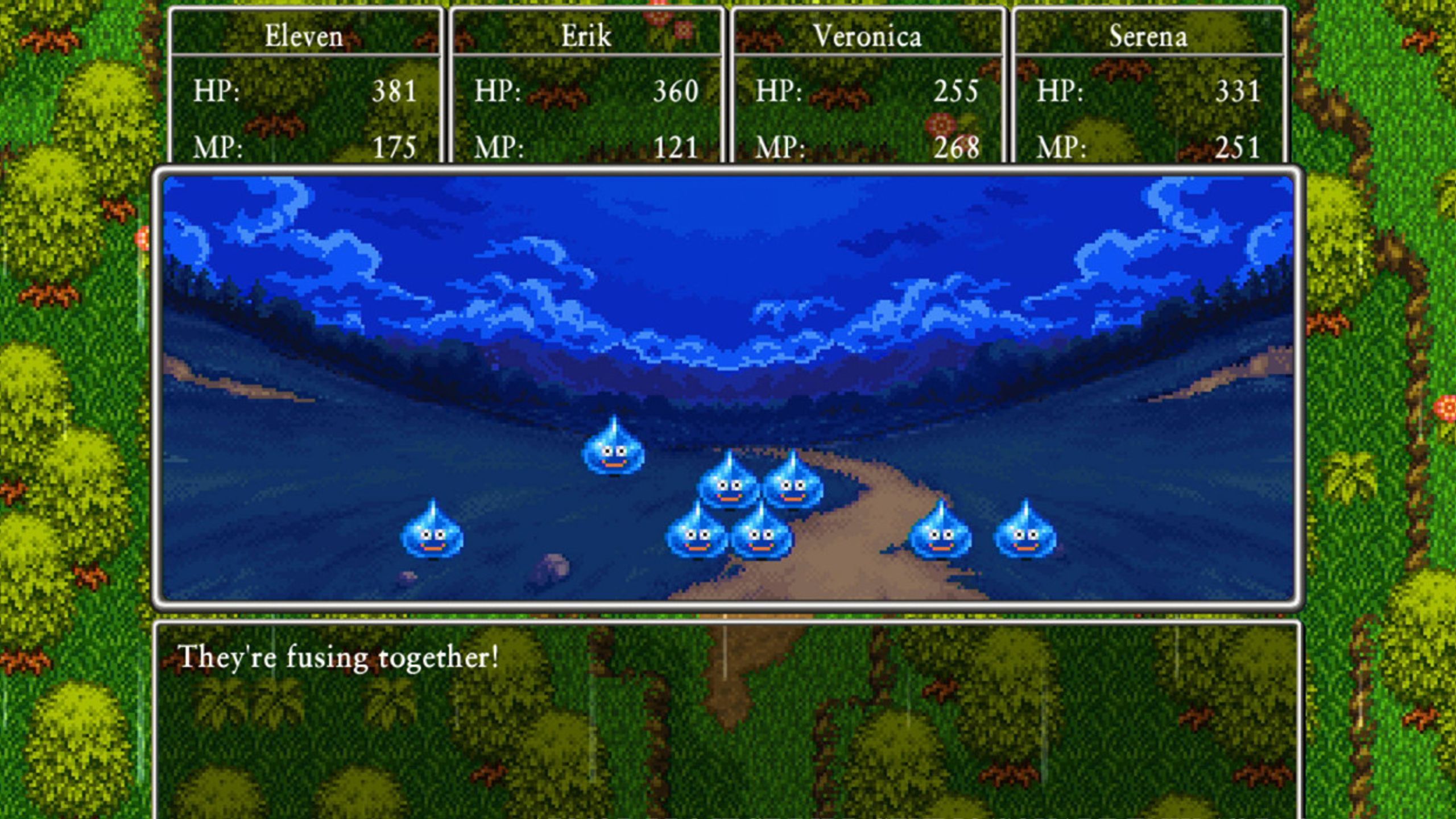 Slimes fusing together in Dragon quest.