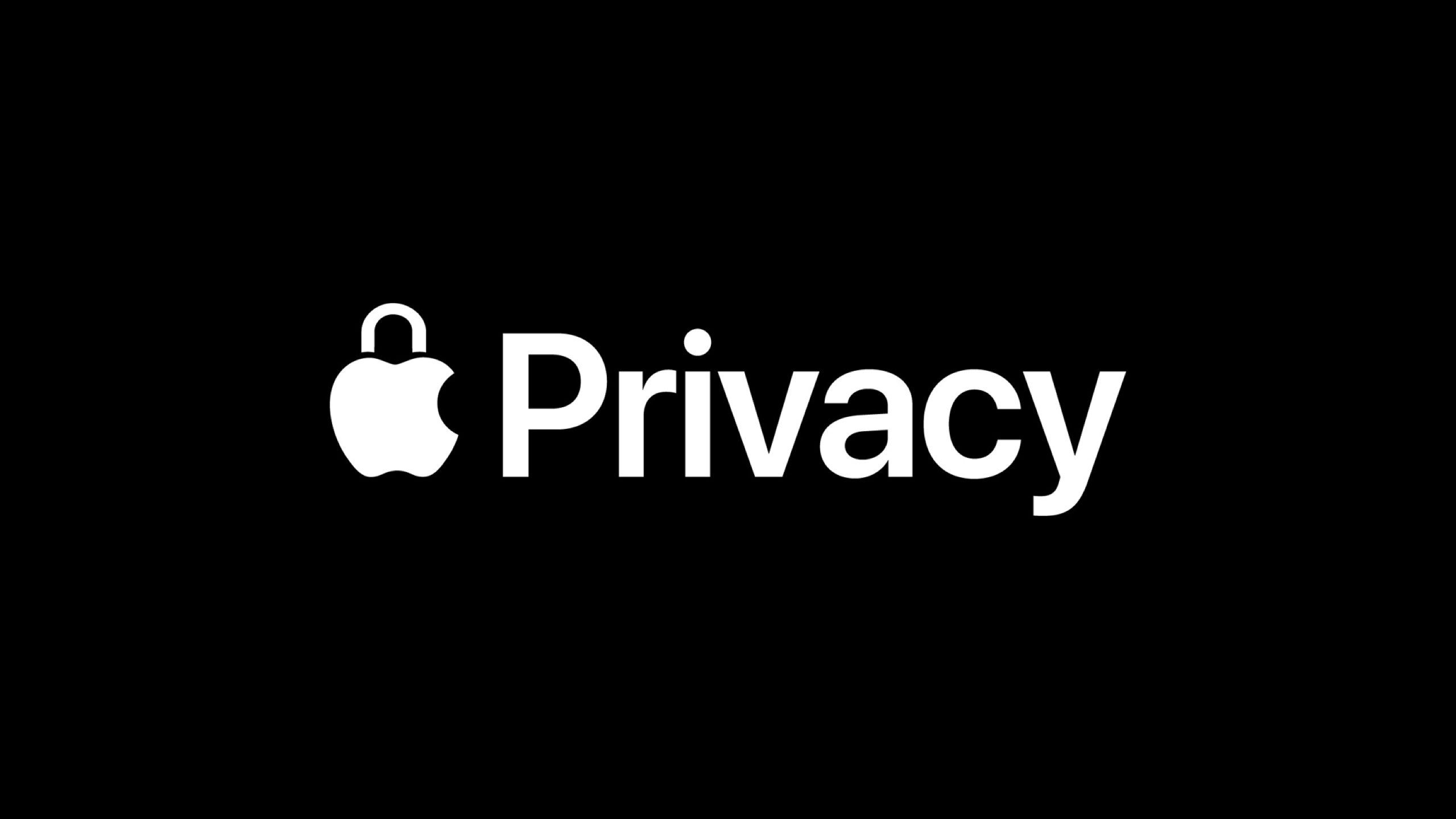 The Apple lock icon next to the word privacy on the black background. 