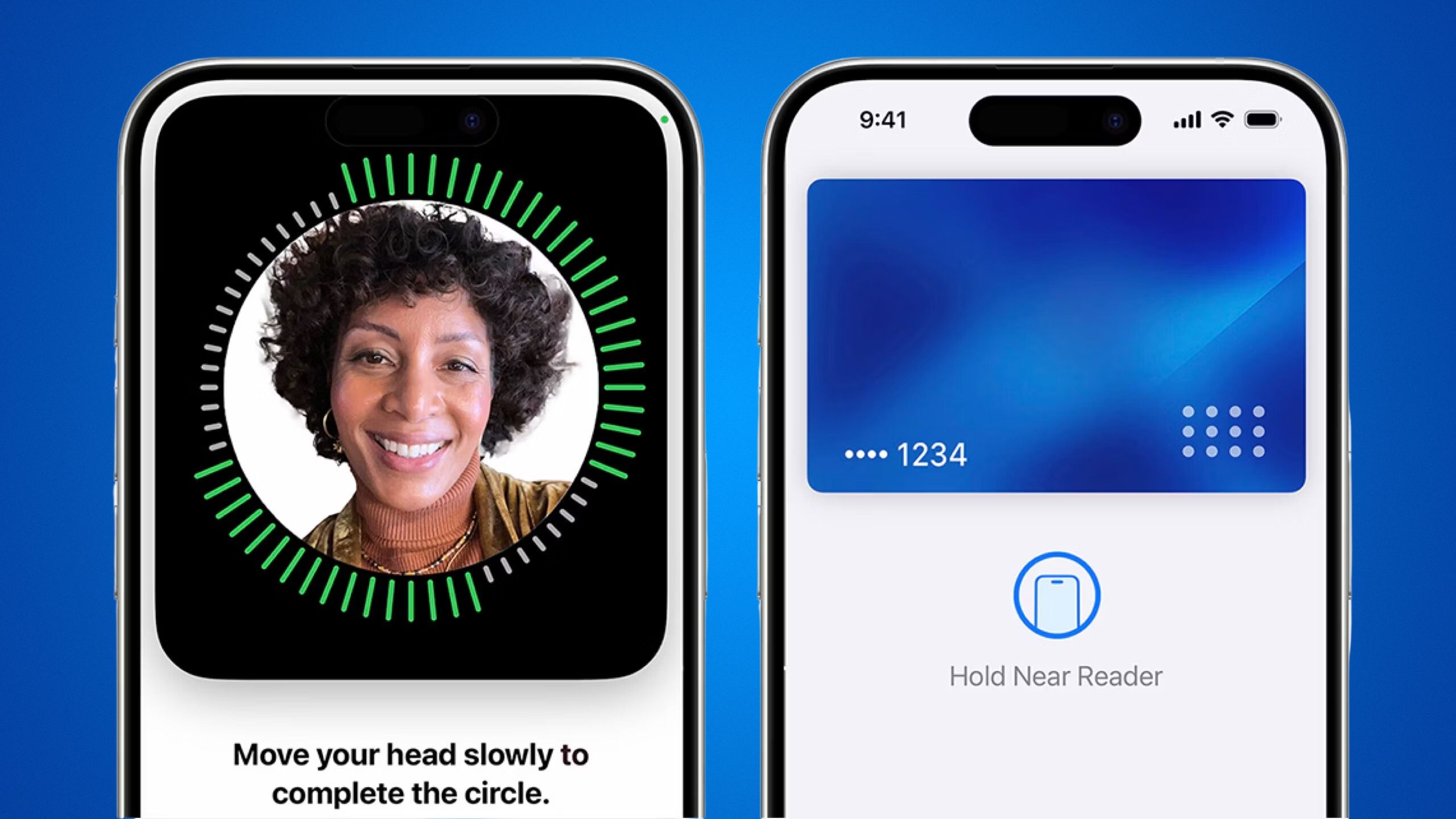 Face ID setup on the left and Apple Pay on the right. 