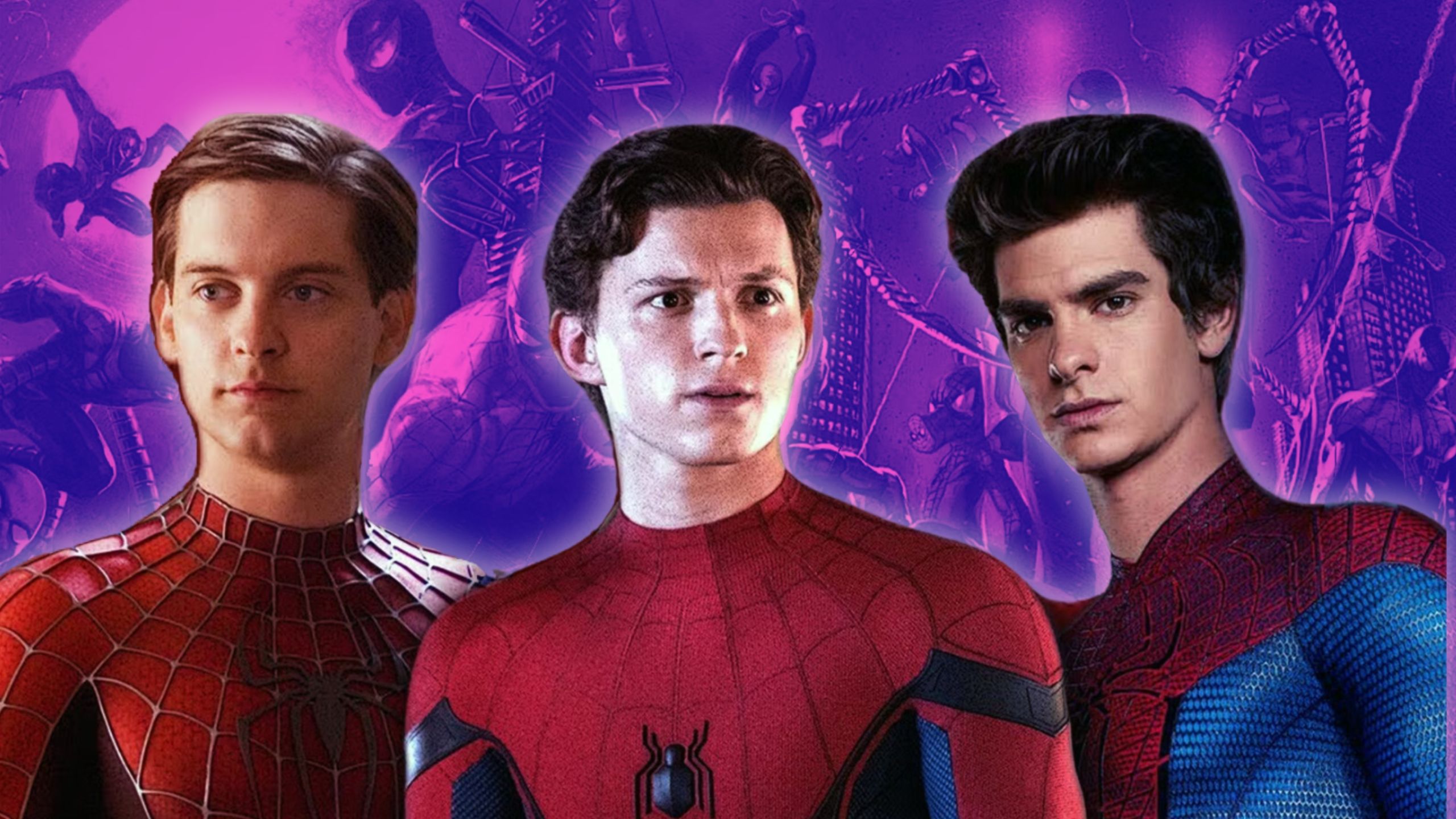 Tobey Maguire, Tom Holland, and Andrew Garfield all as Spiderman