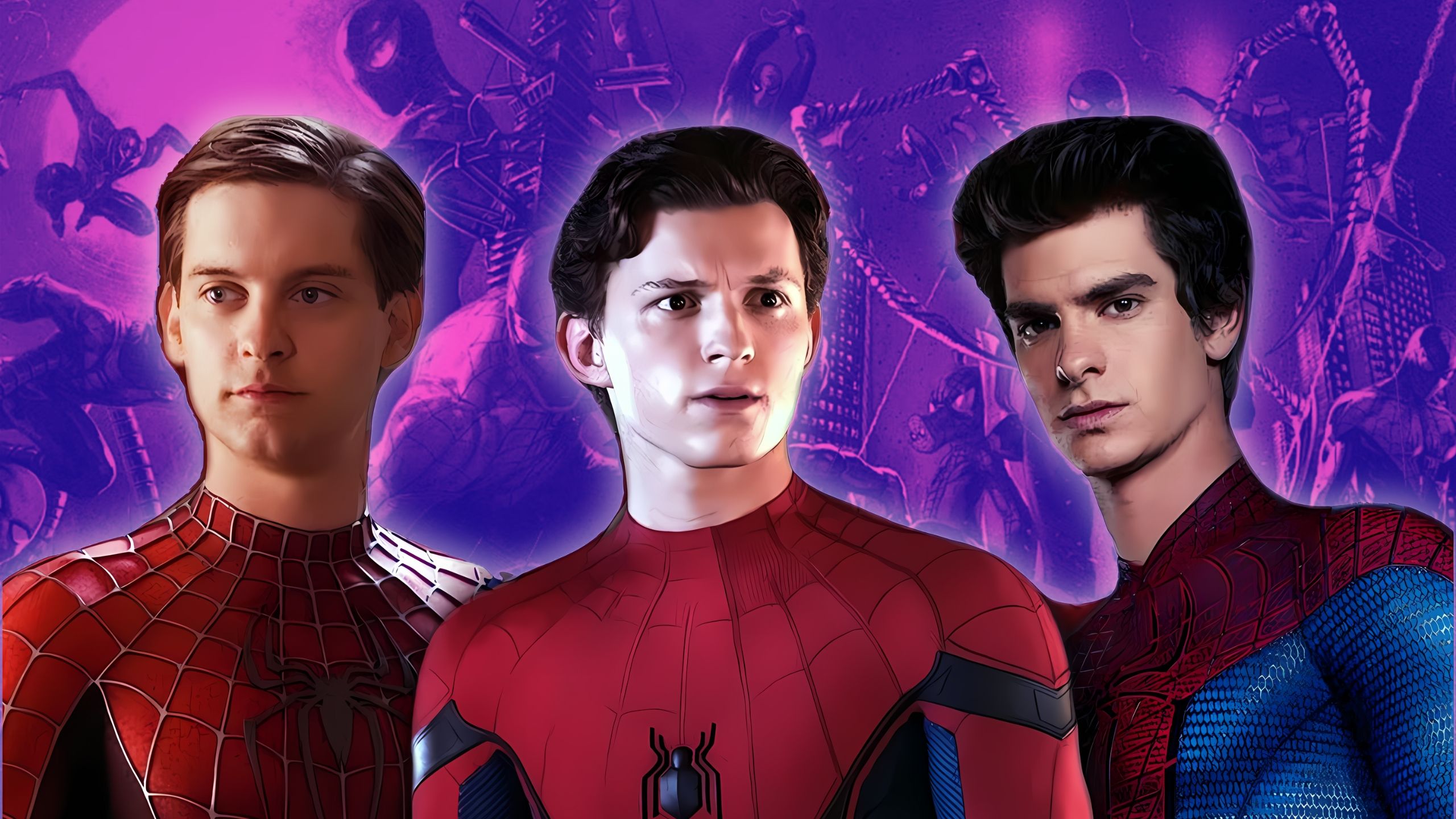 Tobey Maguire, Tom Holland, and Andrew Garfield all as Spiderman.      