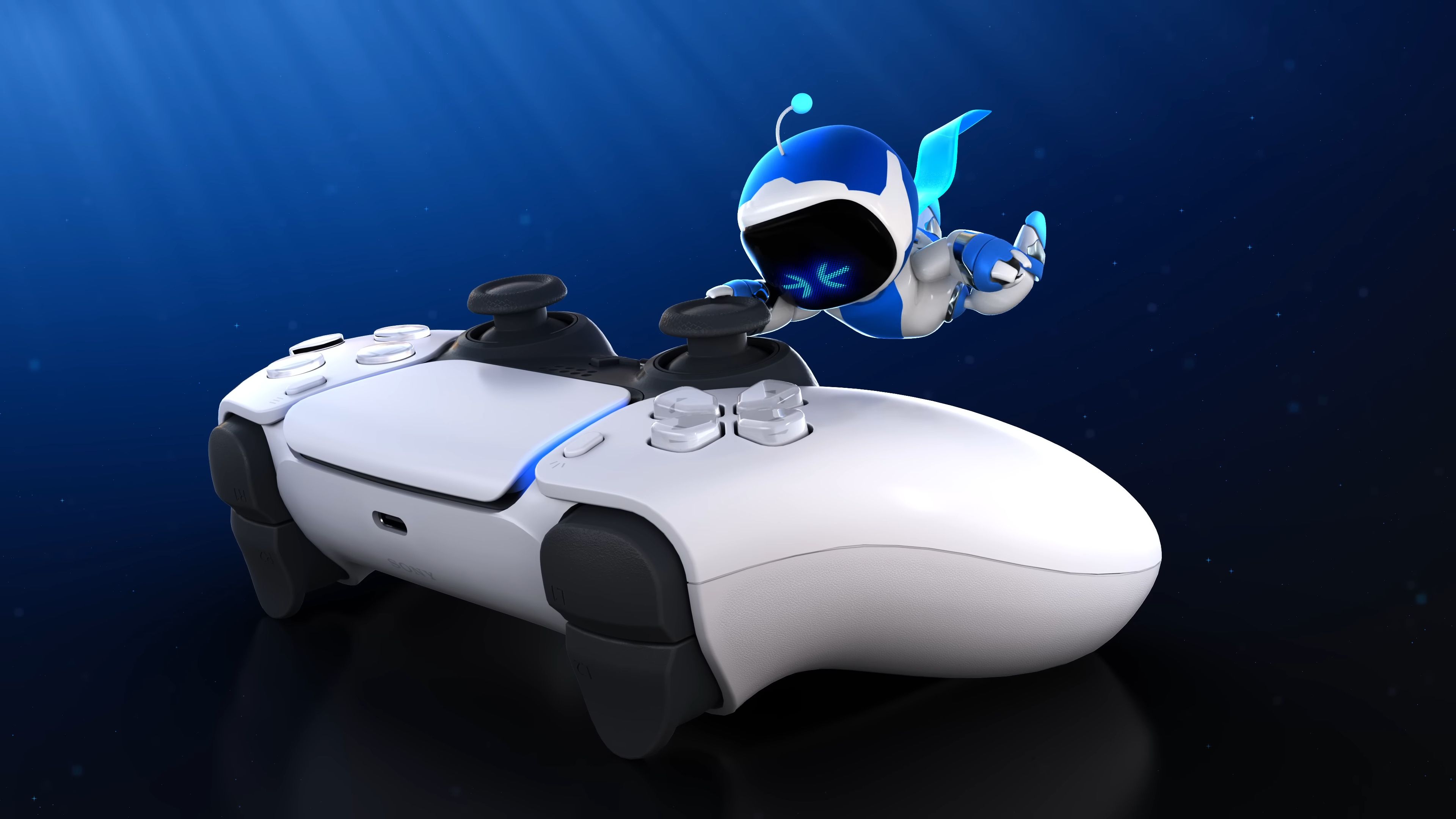 Astro's Playroom white controller underwater with a little robot. 