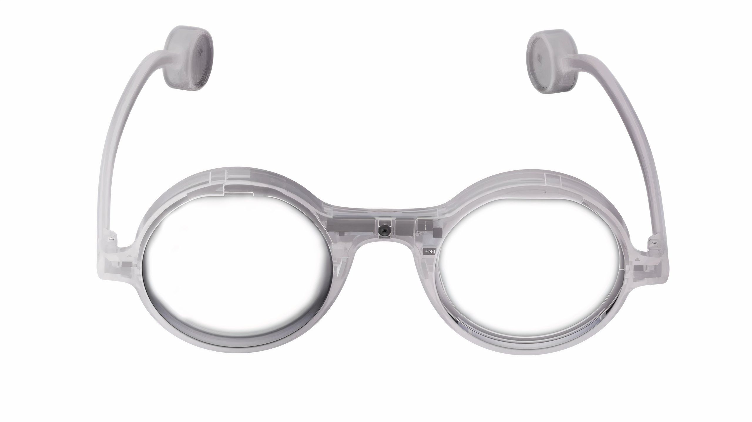 The clear Brilliant Labs Frame AI glasses on a white background.