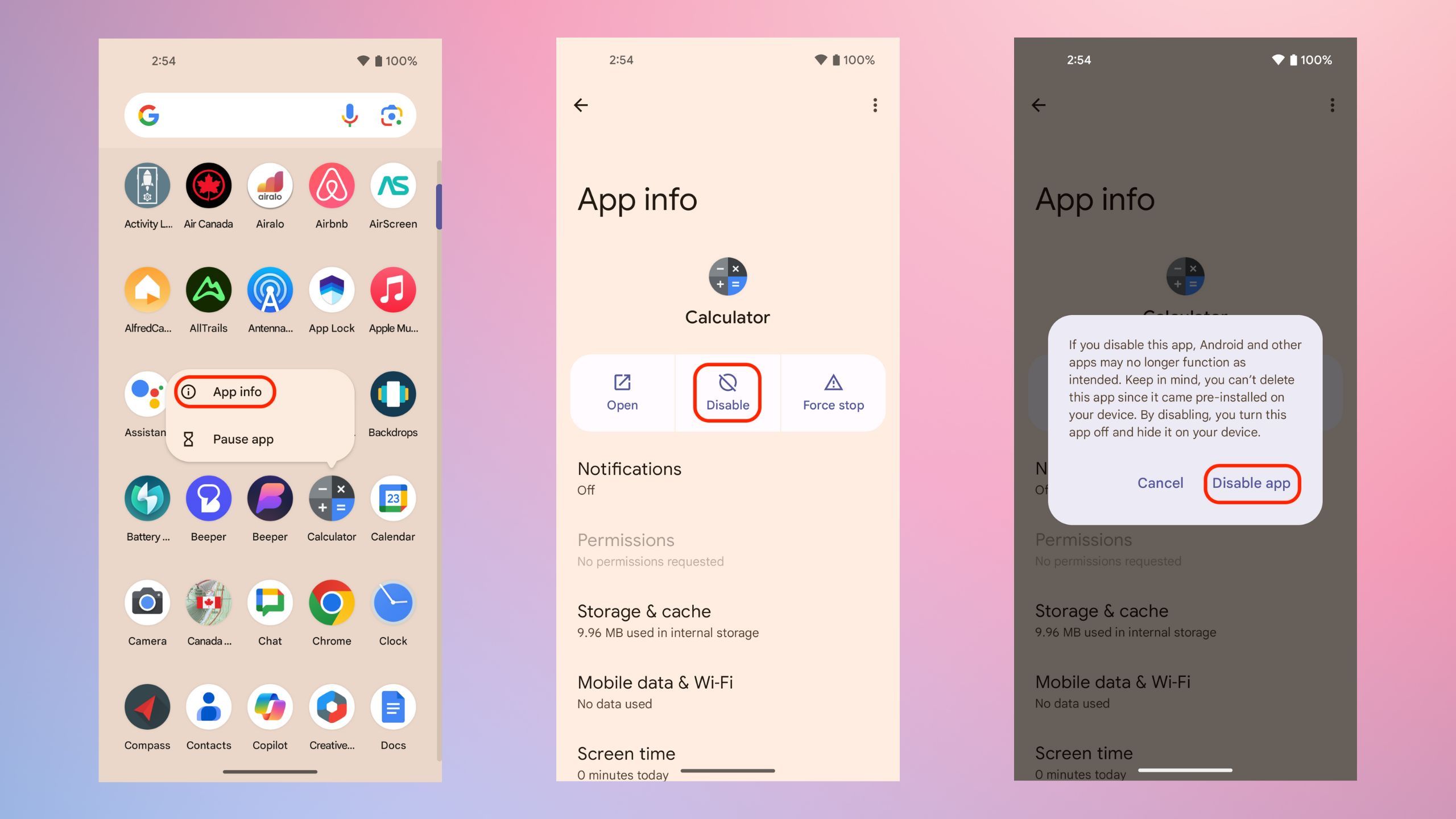 Steps to disable default apps on your Pixel