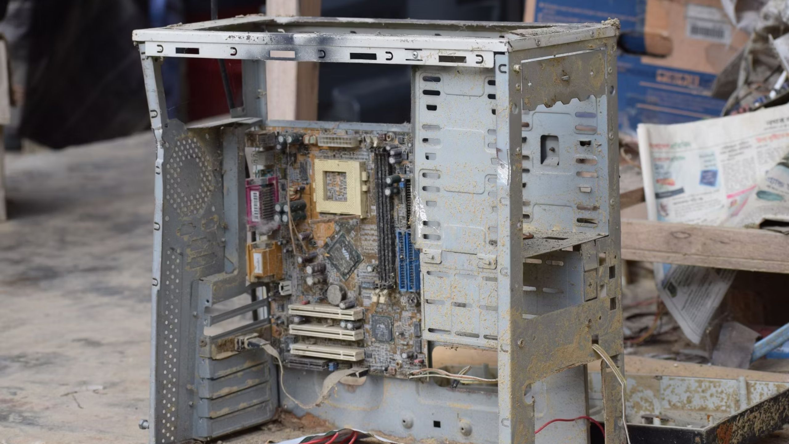 An old destroyed PC rig 