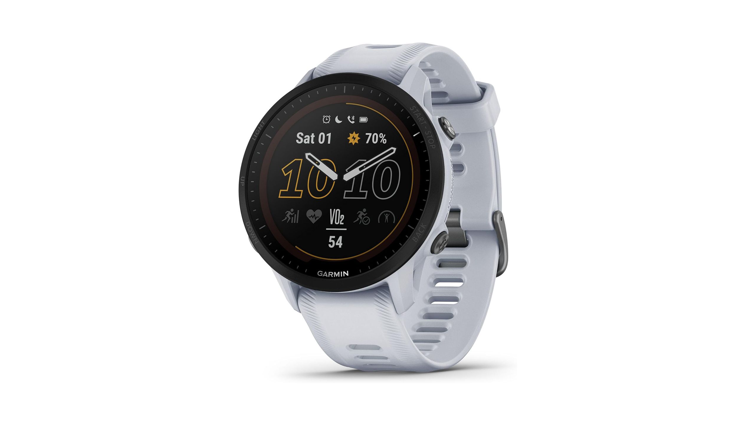 The white Garmin Forerunner 955 against a white background. 