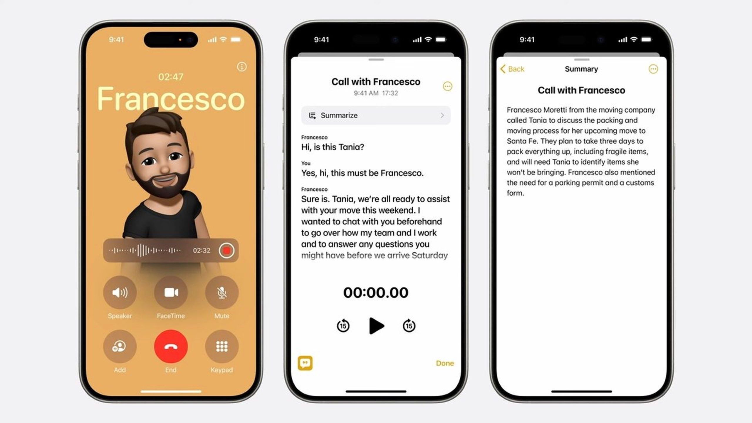 Apple's keynote slide for call recording in iOS 18.