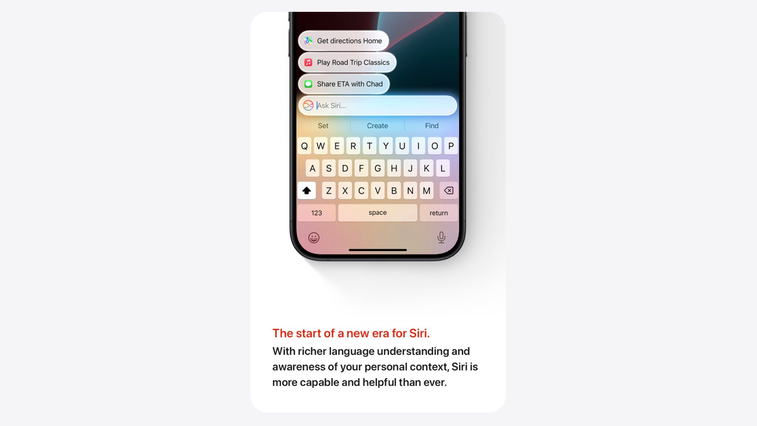 The Siri tile from Apple's iOS 18 preview page. 