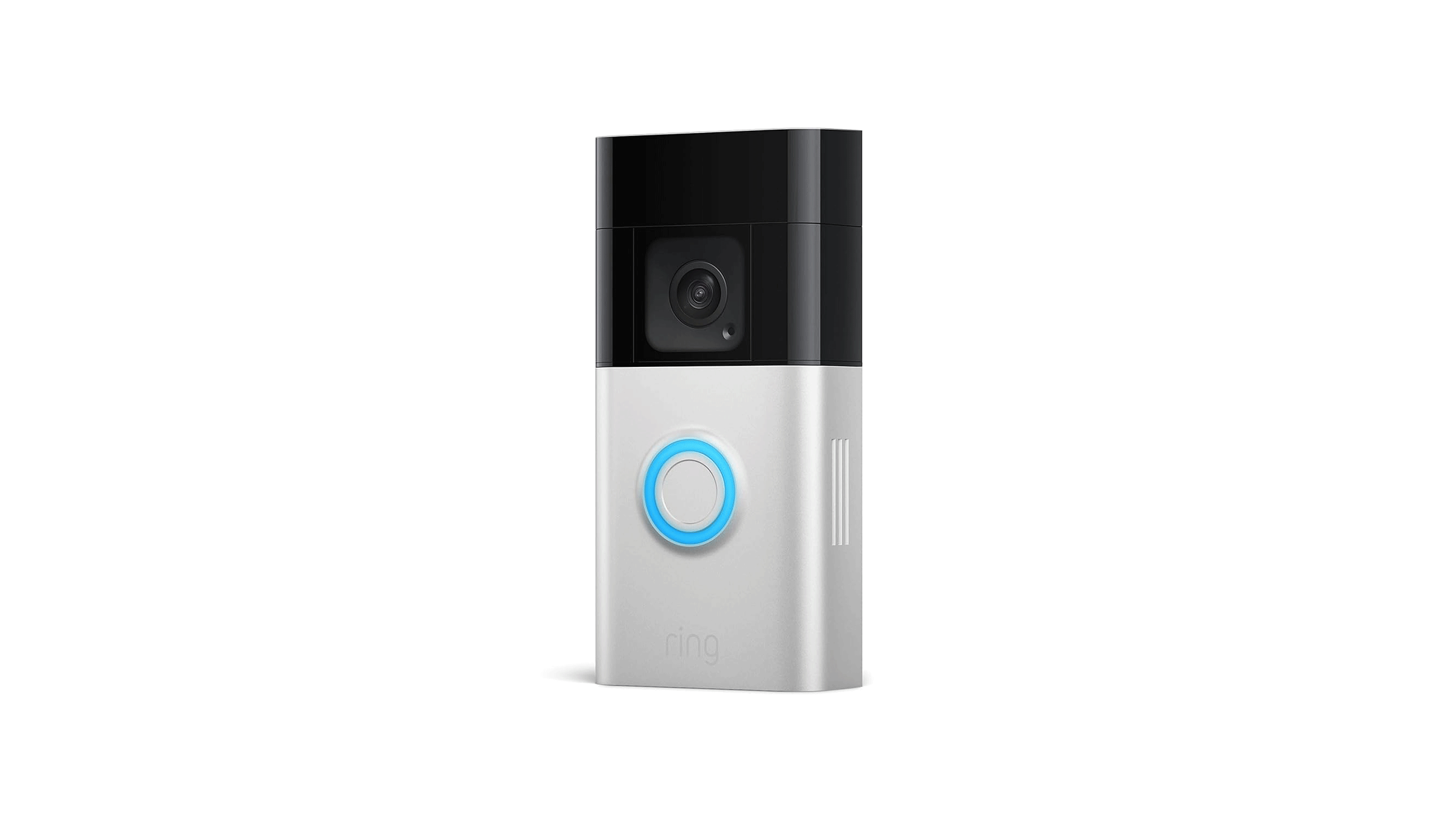 Un timbre Ring Battery Doorbell Plus sobre un fondo blanco