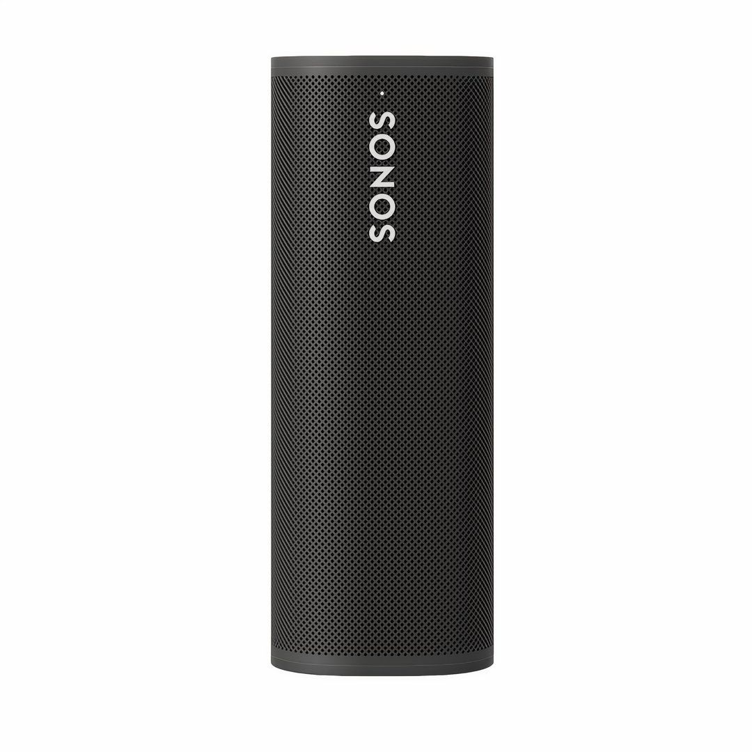 A black Sonos Roam on a white background.