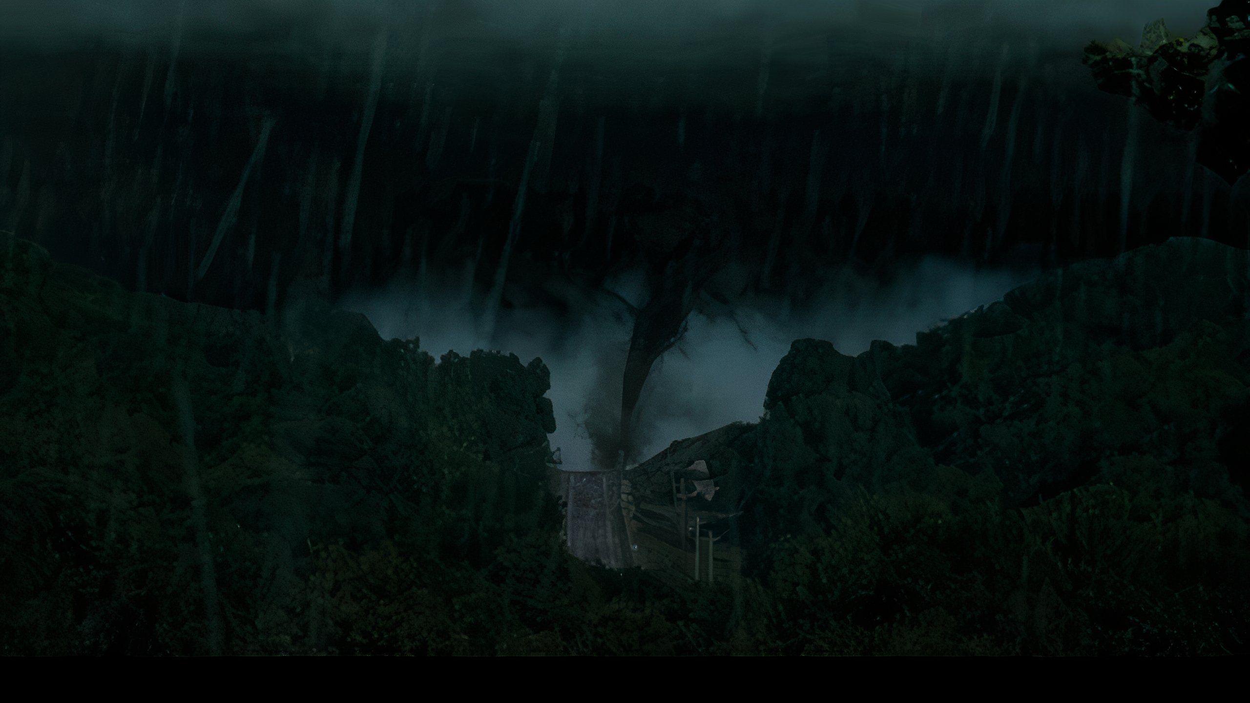 A tornado touching down during a storm in Twister.