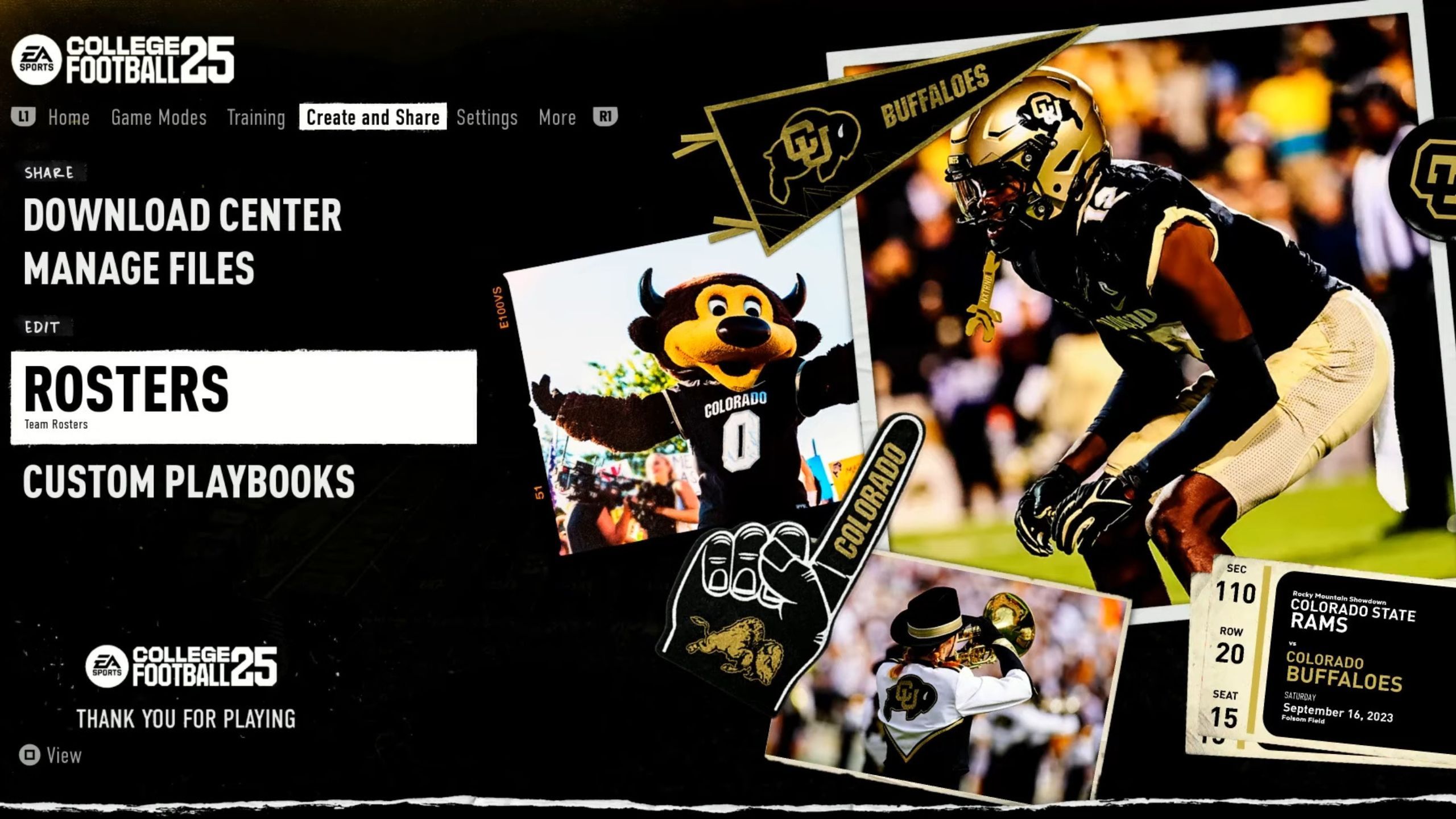 The main menu for NCAA College Football 25.