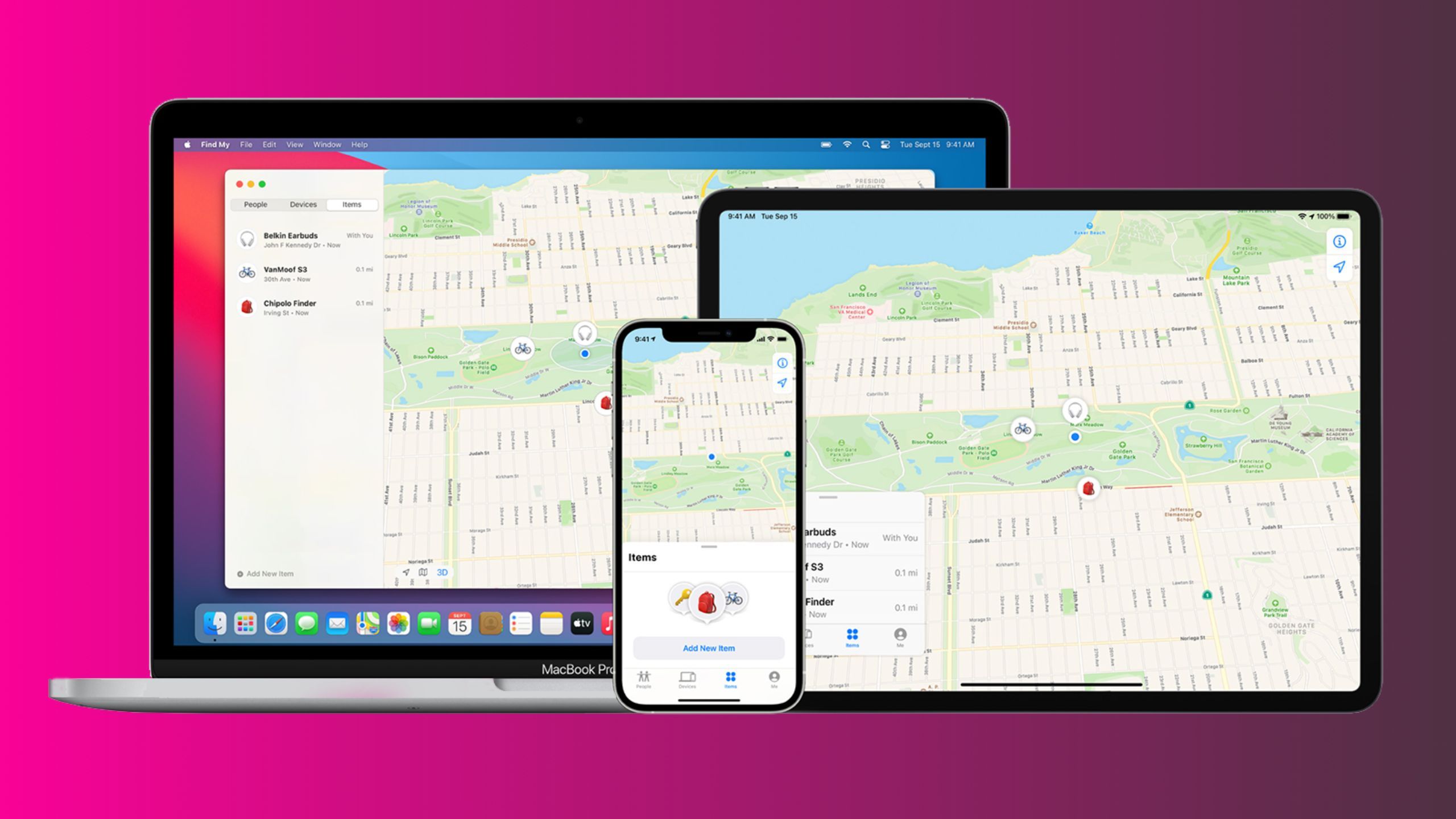 Apple products running the Find My app