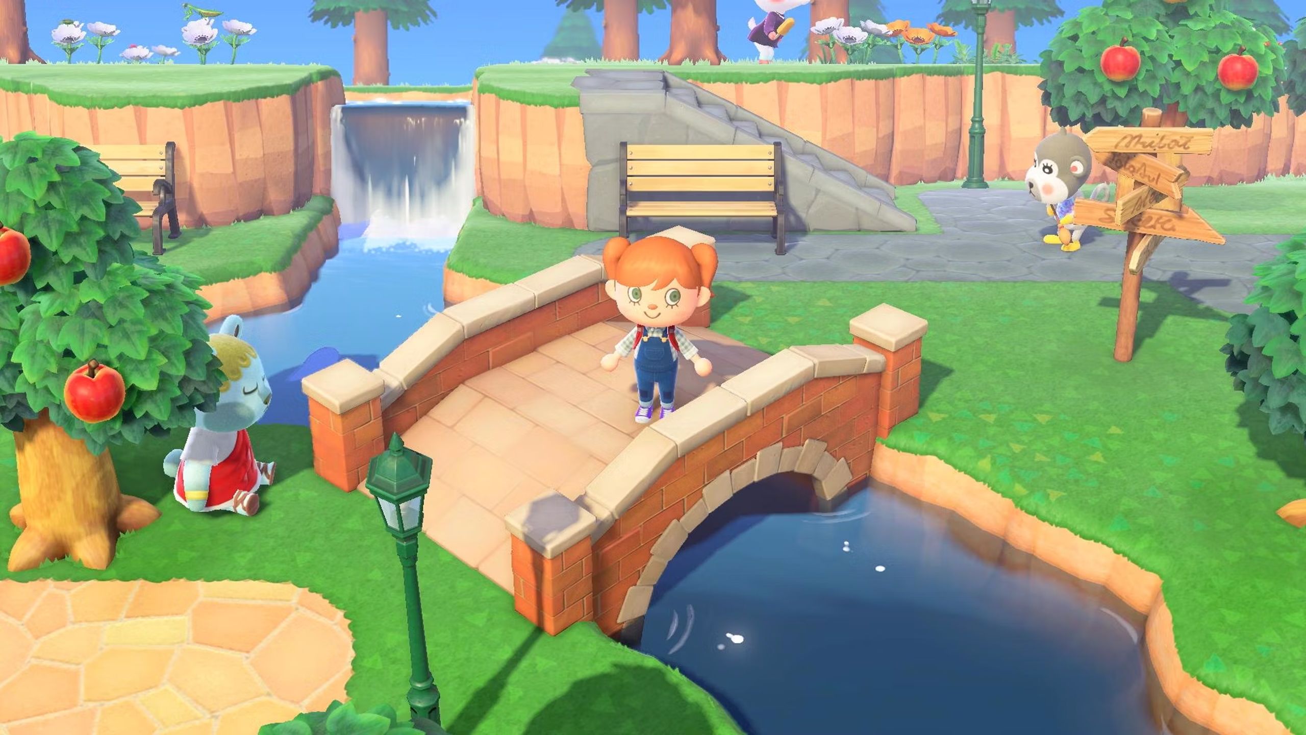 Animal Crossing New Horizons character standing on bridge