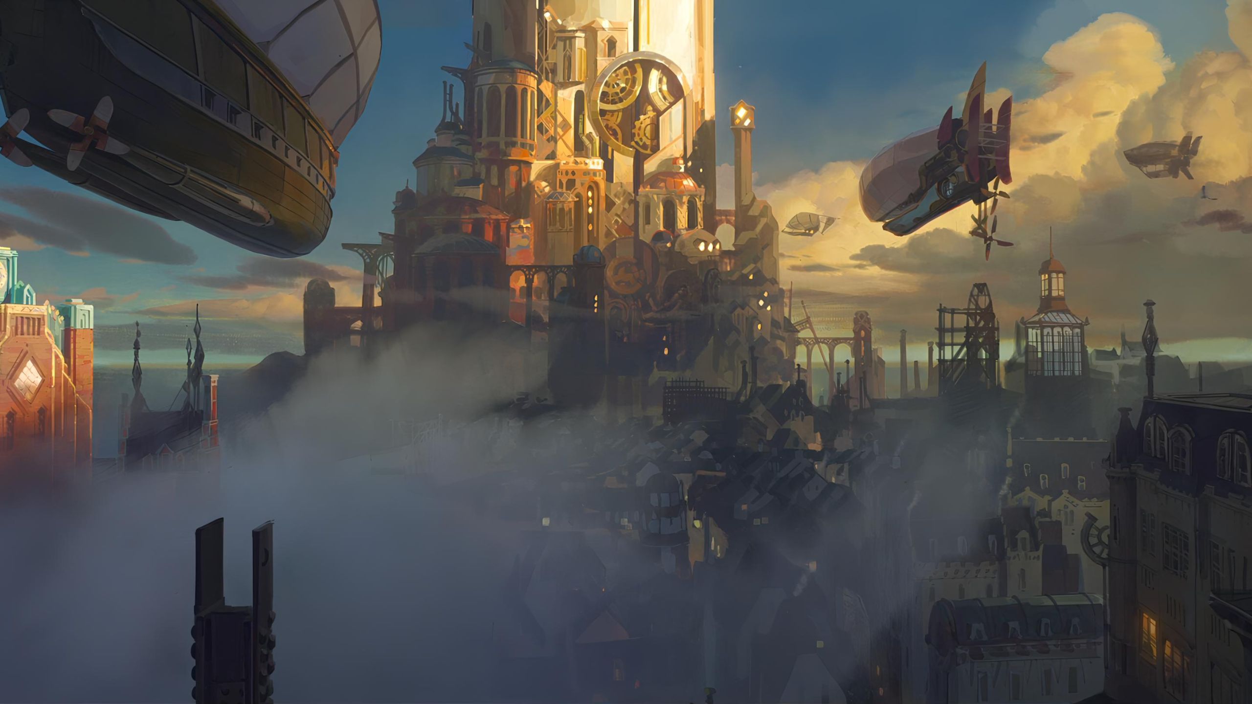 A futuristic world featuring gears and airships