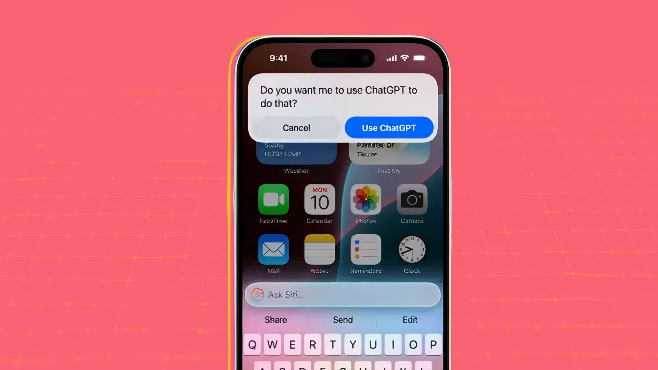 Chatgpt in Siri on iPhone on a colored background. 