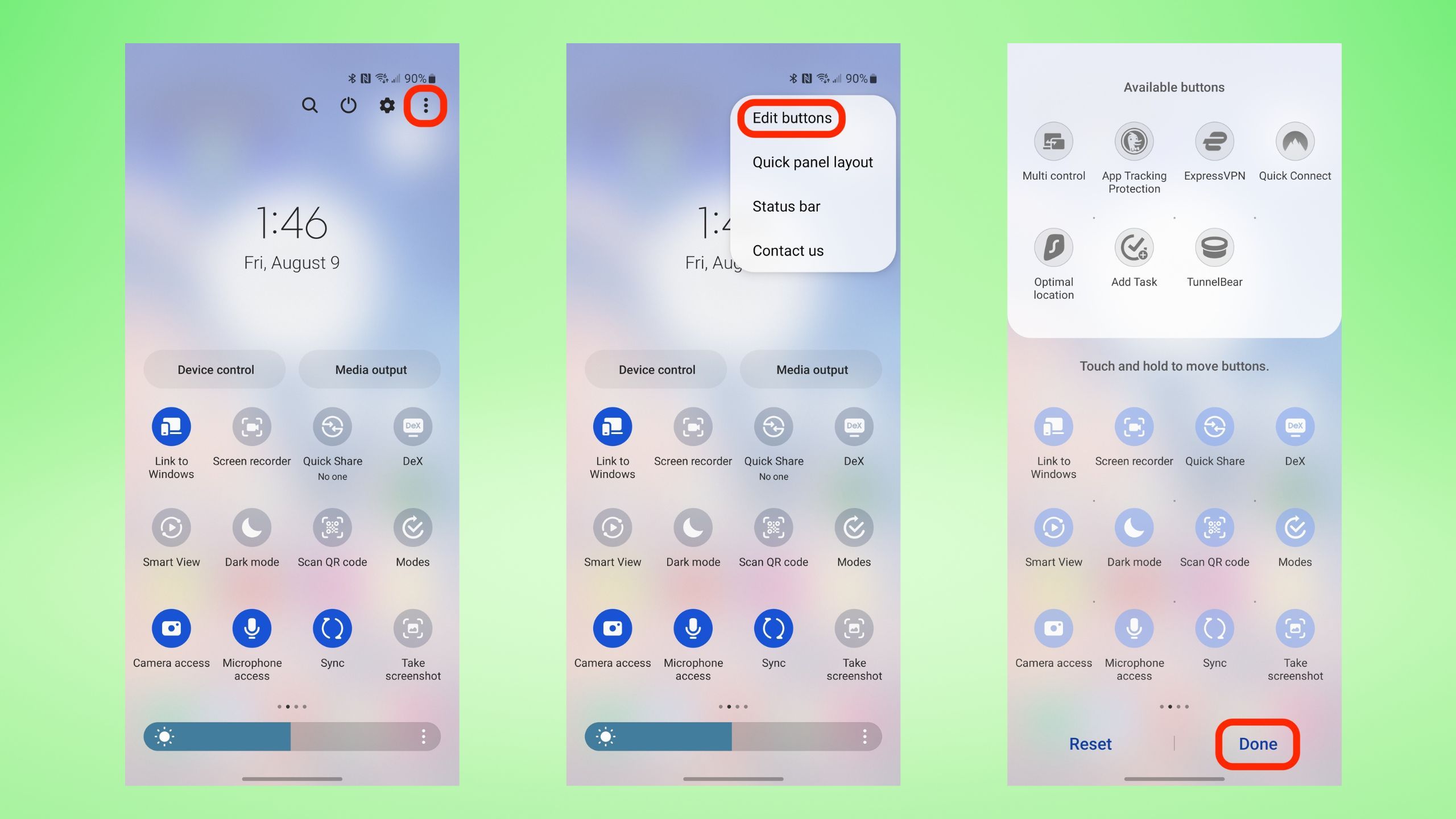 Edit quick settings