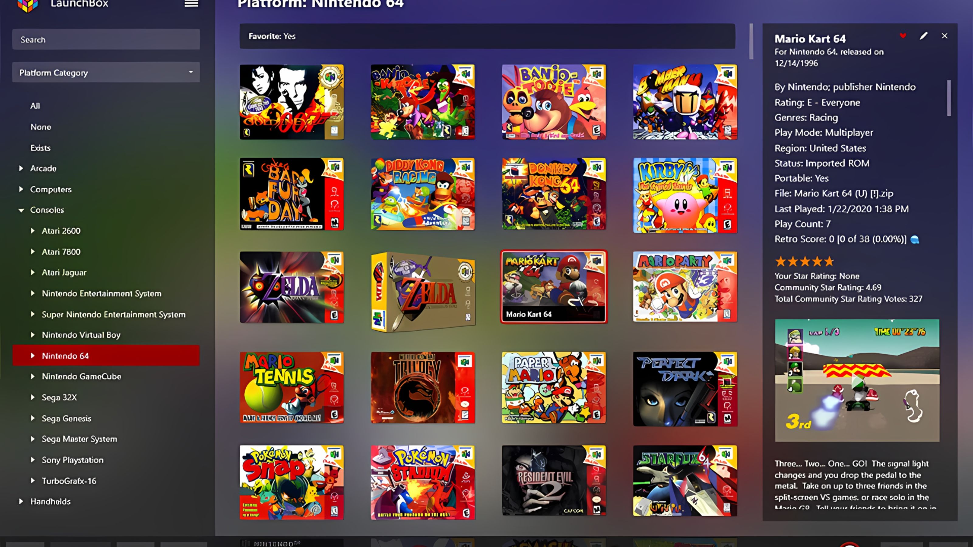 LaunchBox favorite games screen