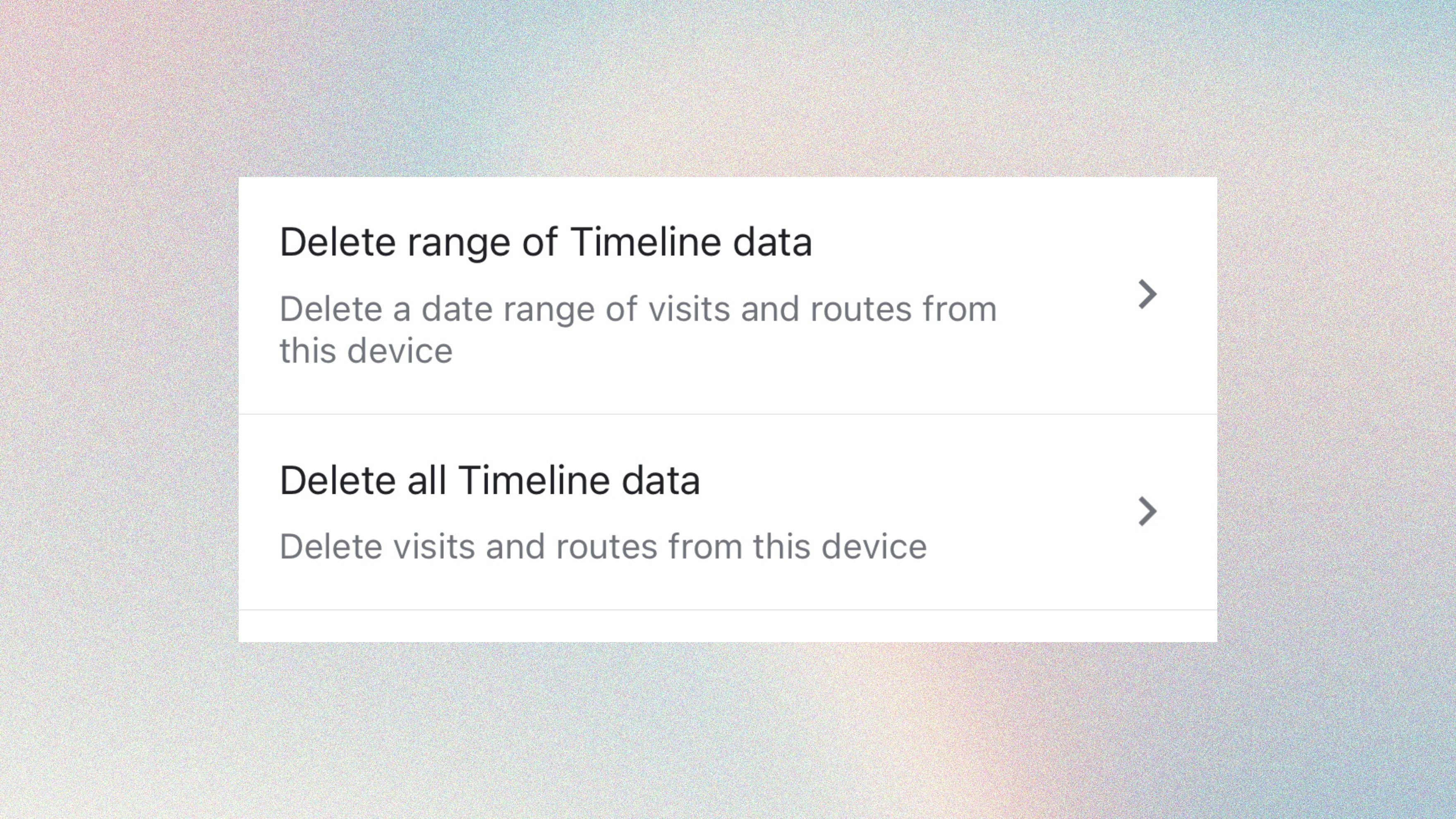 A screenshot of deletion options for Google Maps Timeline