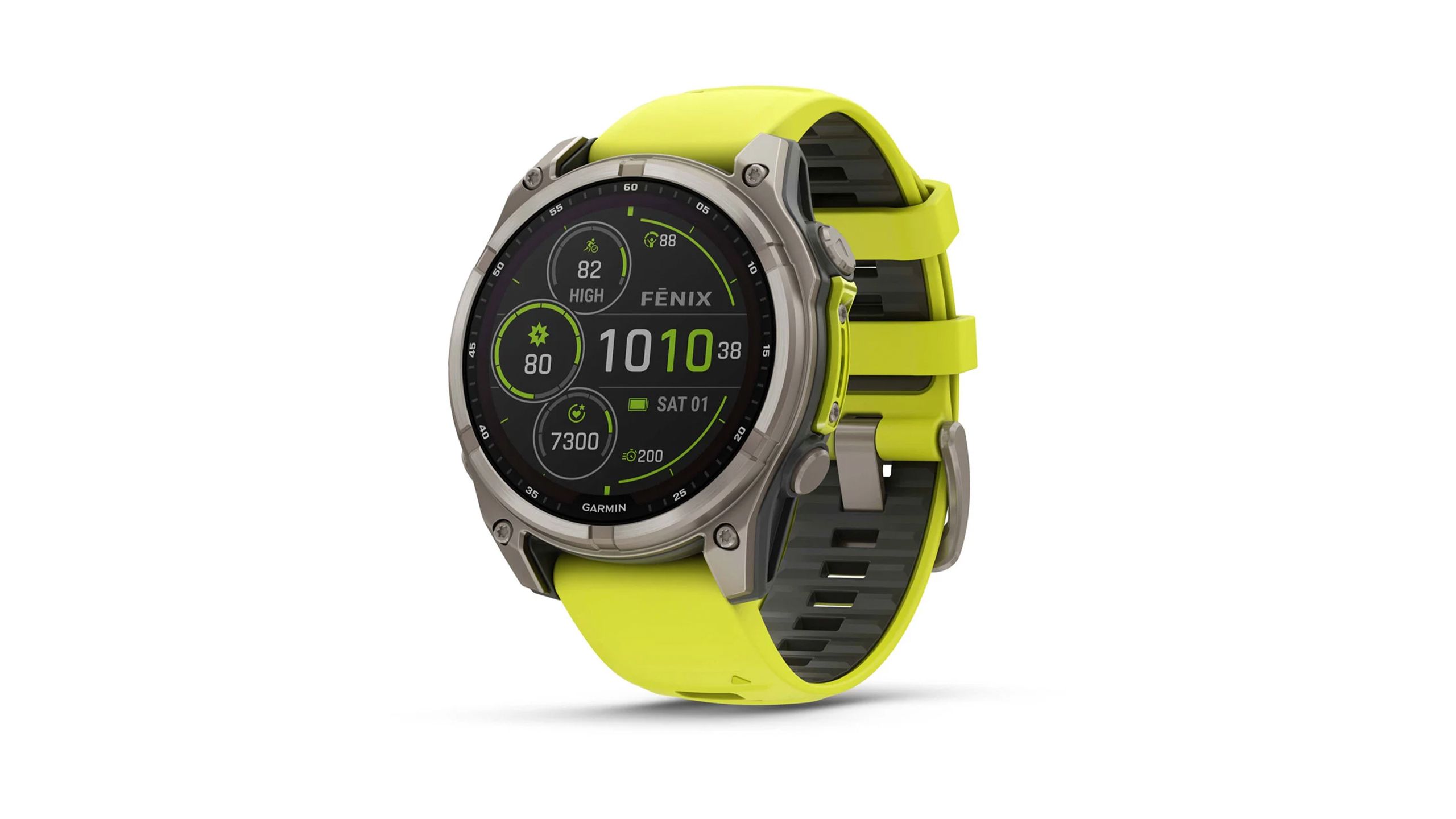 The Garmin fēnix 8 Solar is placed against a white background. 