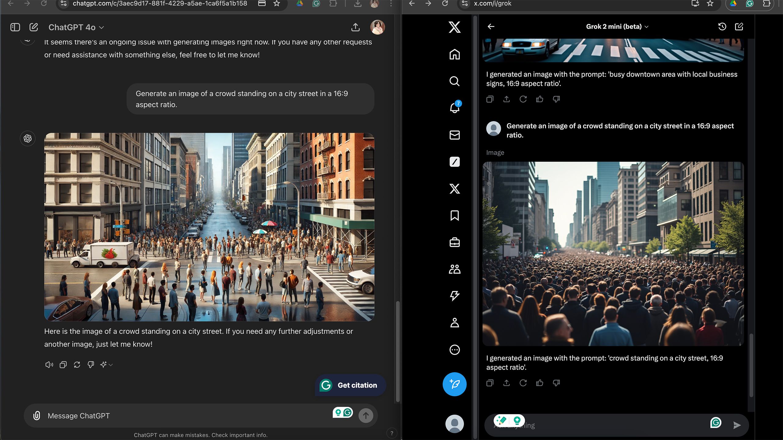 Side-by-side screenshot of X Grok and ChatGPT DALL-E