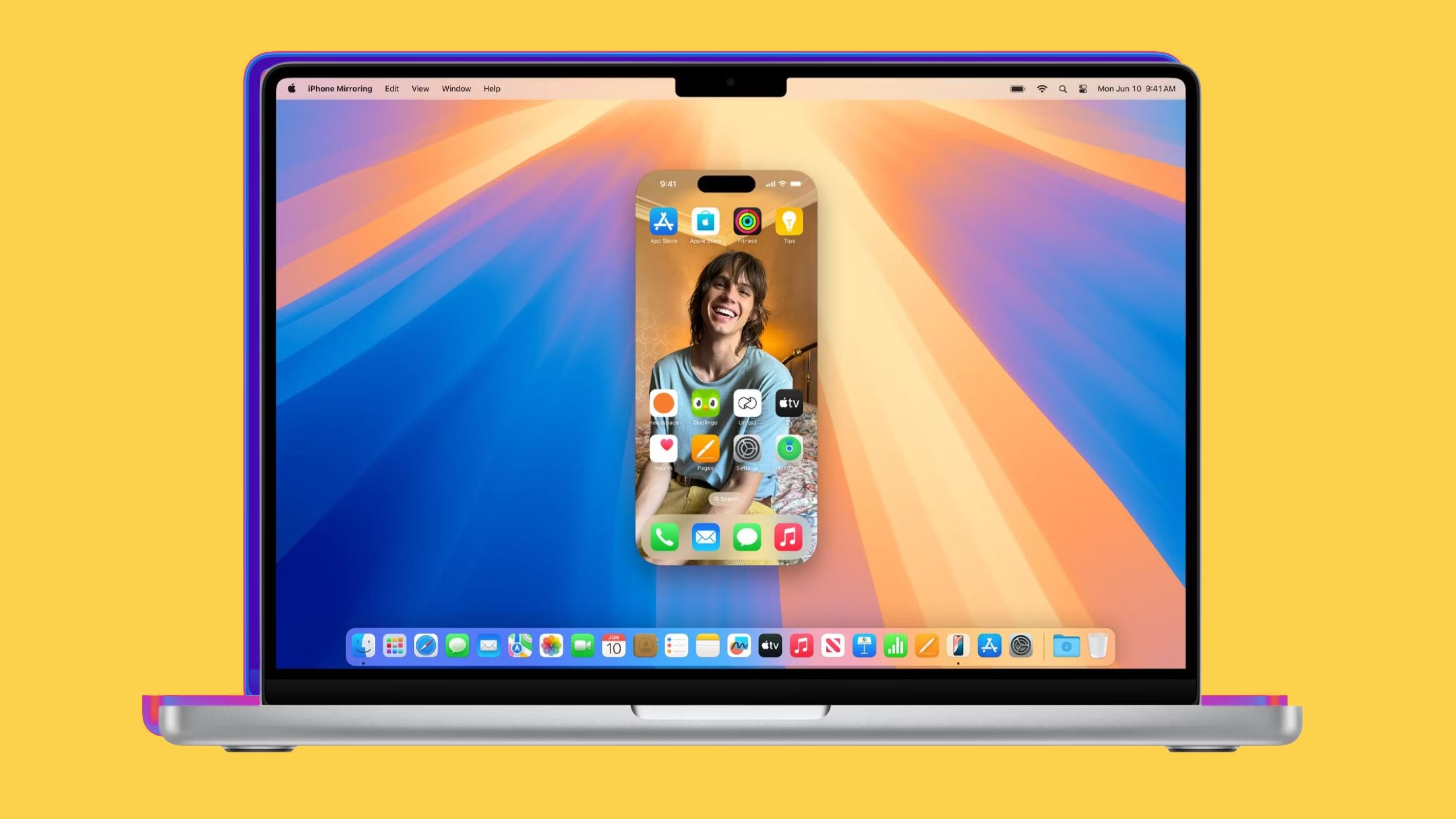 iPhone mirroring on Mac on colored background