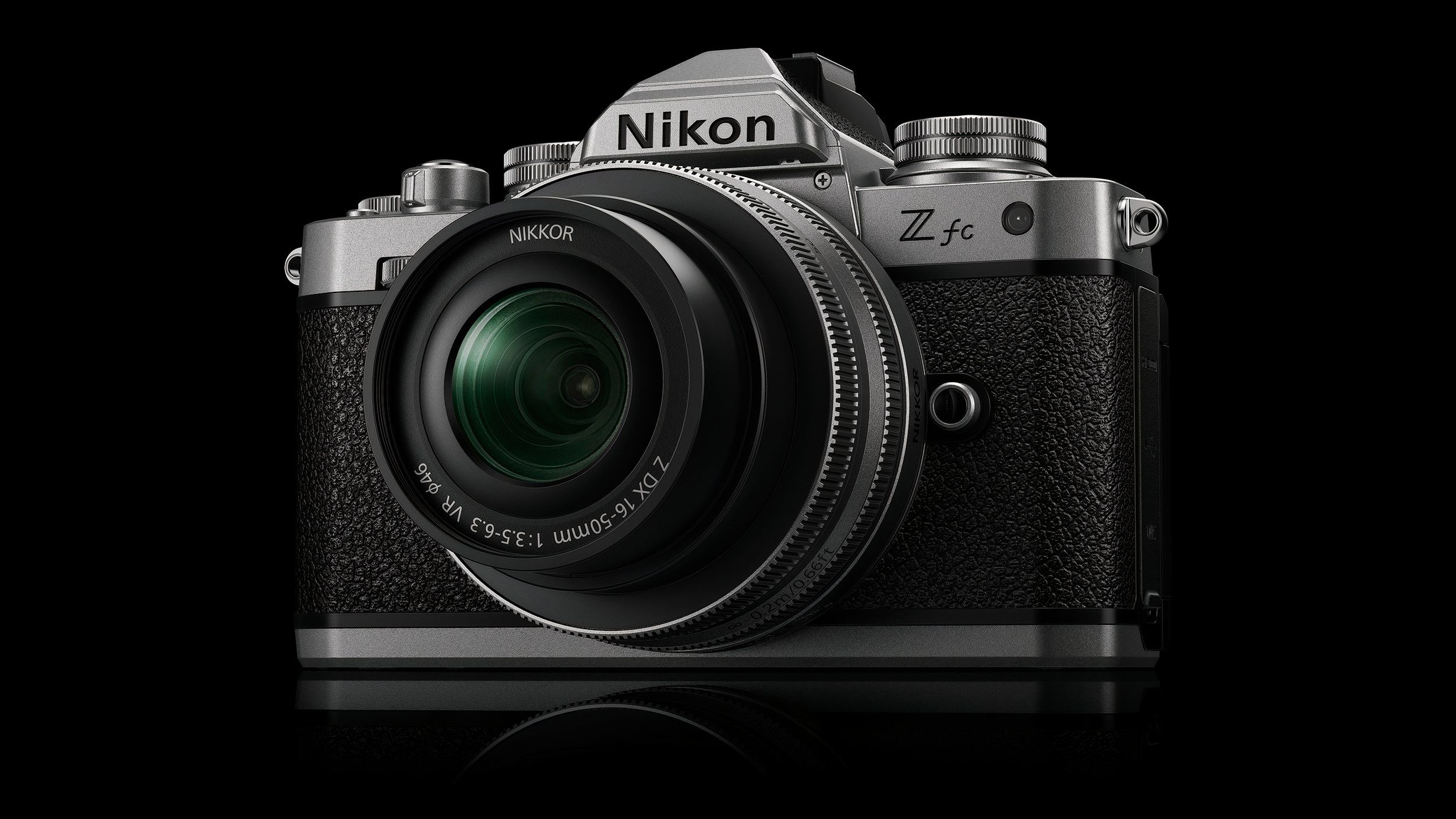 The Nikon ZFC is shown on a black background