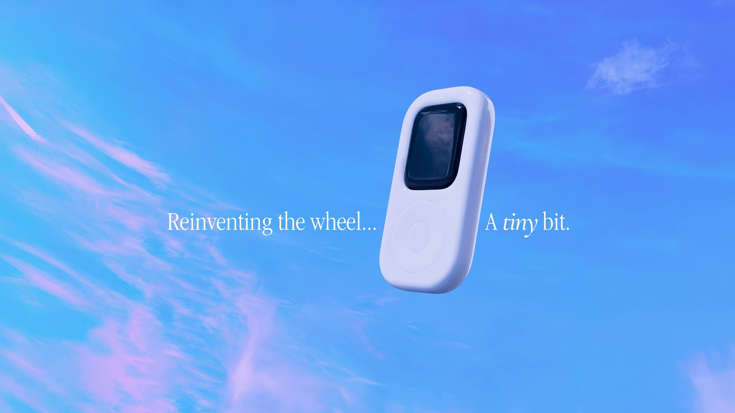 Marketing image of a tinyPod floating against a blue sky.