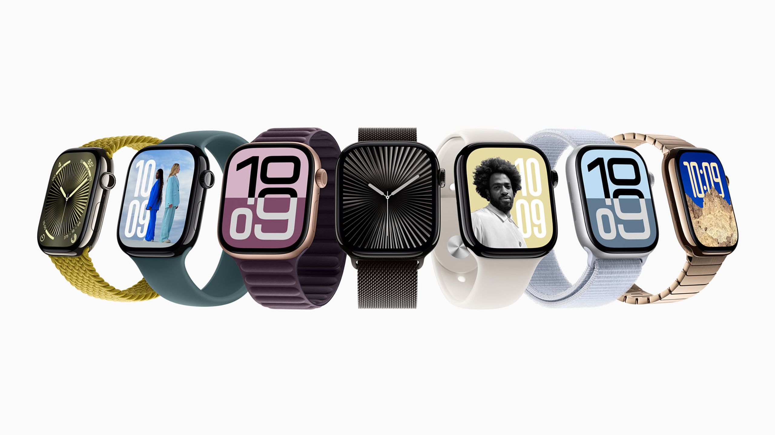 An array of the Apple Watch Series 10 strap and face options