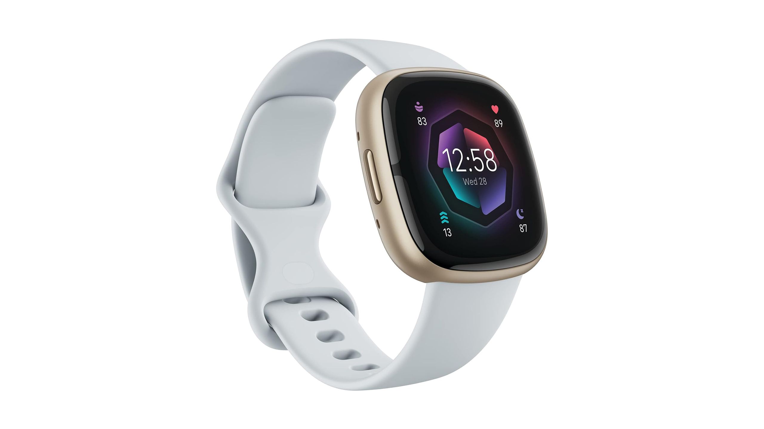 The Fitbit Sense 2 smartwatch is placed against a white background. 