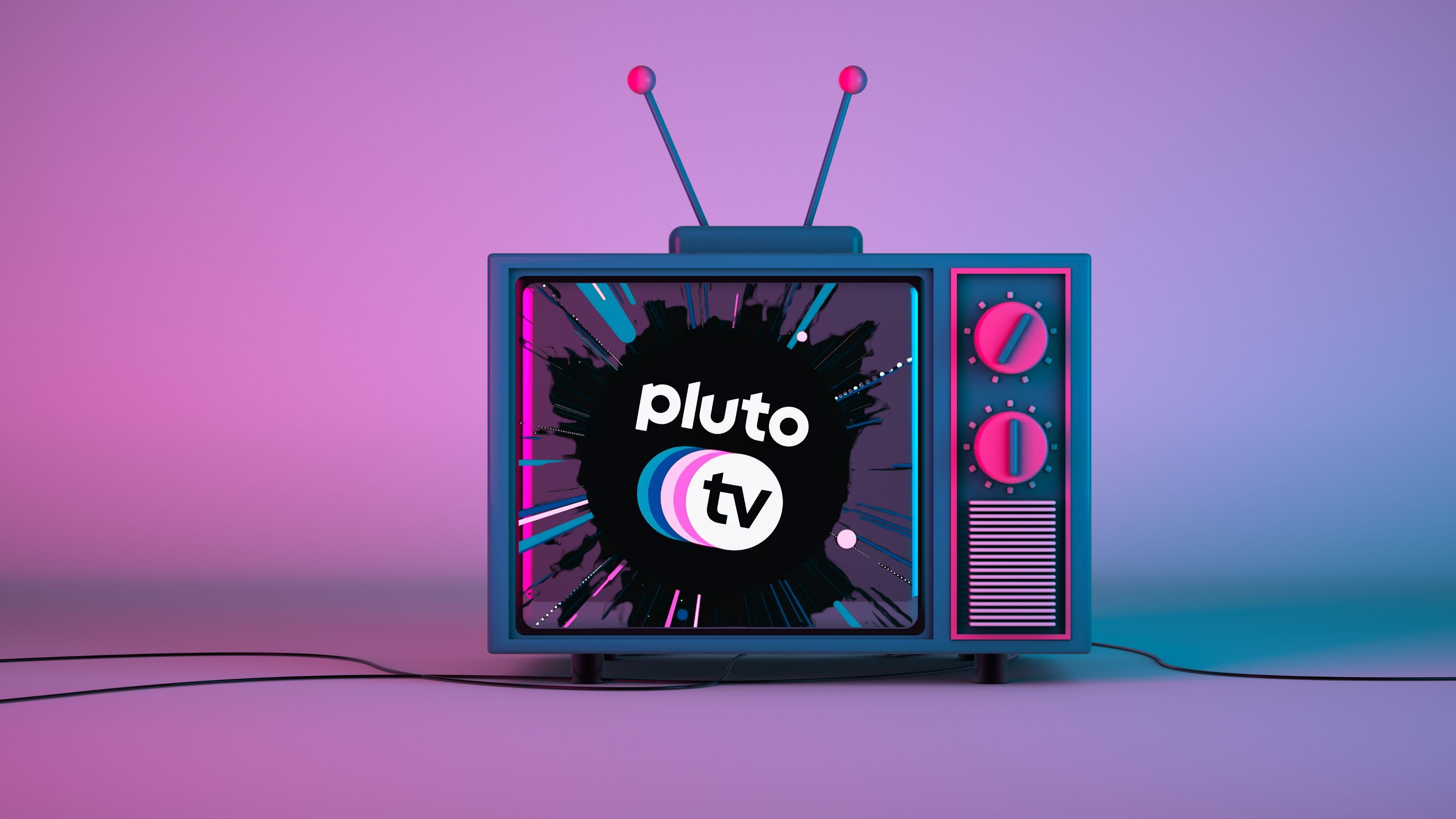 Plutão TV em uma caixa de TV retrô. 