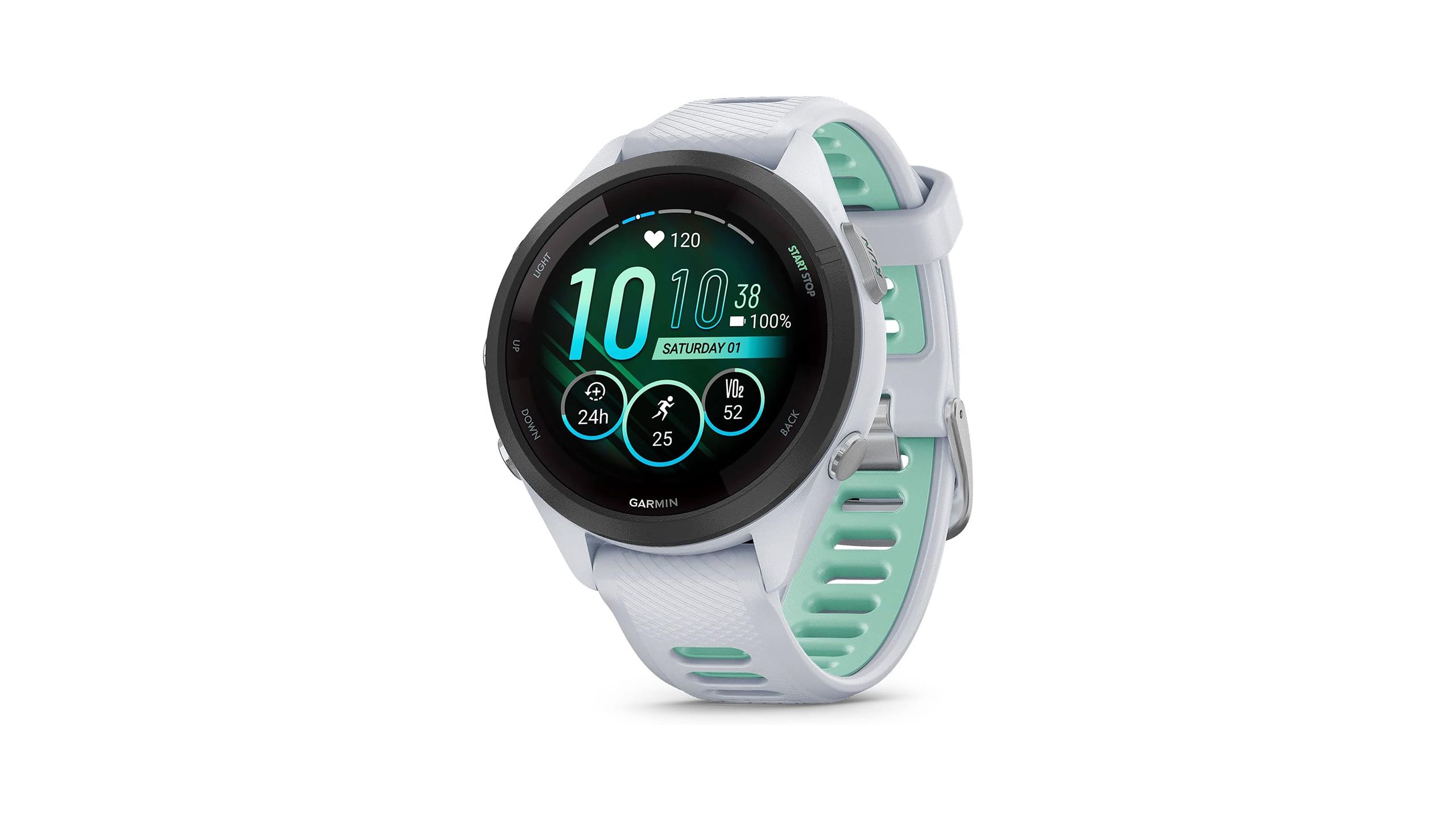 The Garmin Forerunner 265 is placed against a white background. 