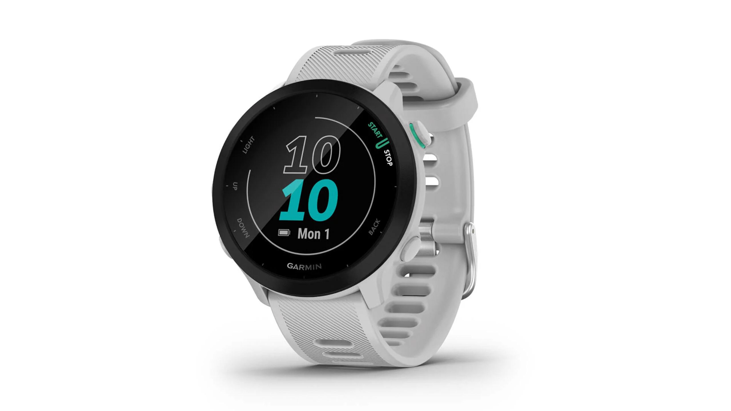 The Garmin Forerunner 55 is placed against a white background. 