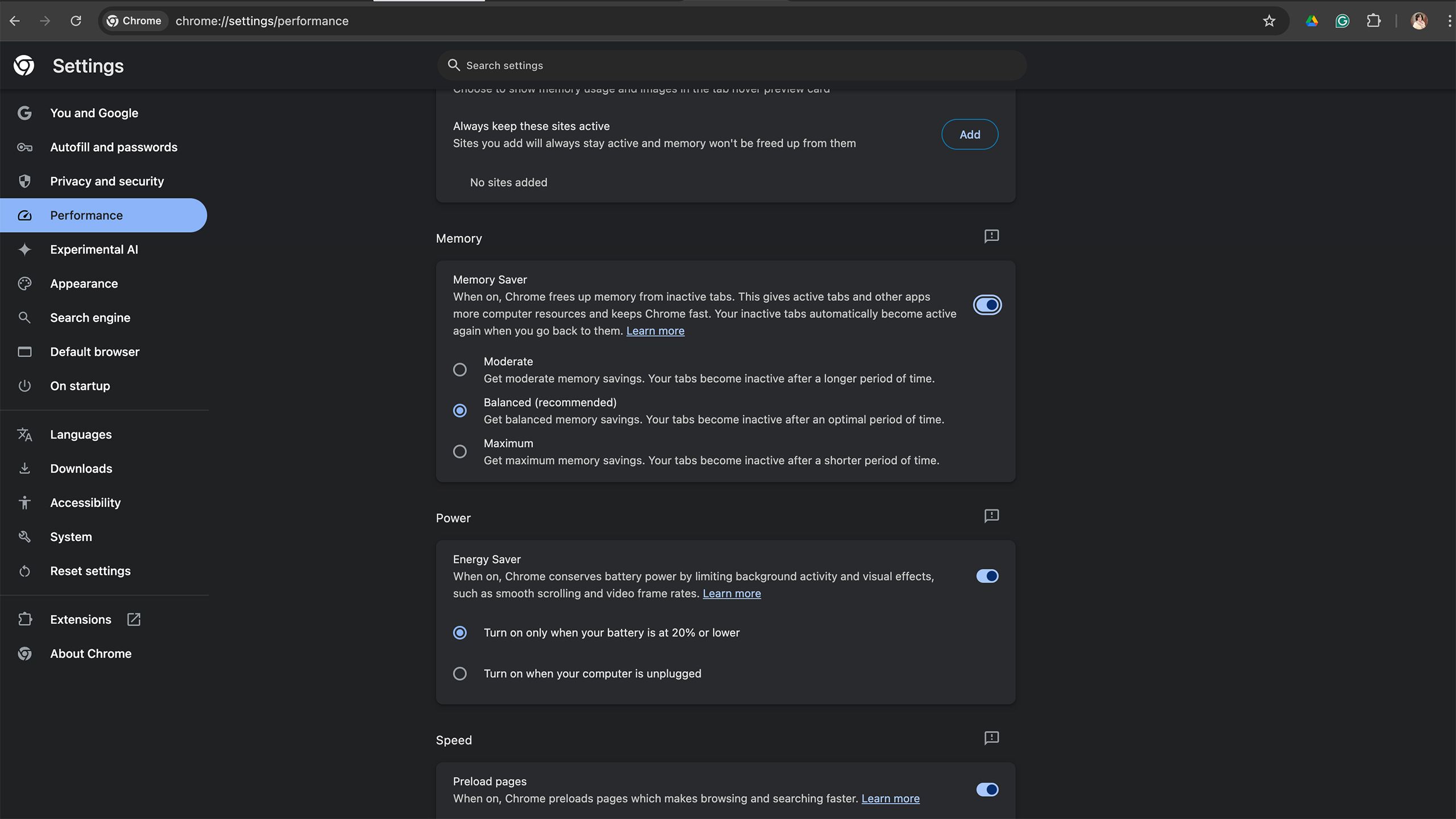 A screenshot of performance tools in Google Chrome