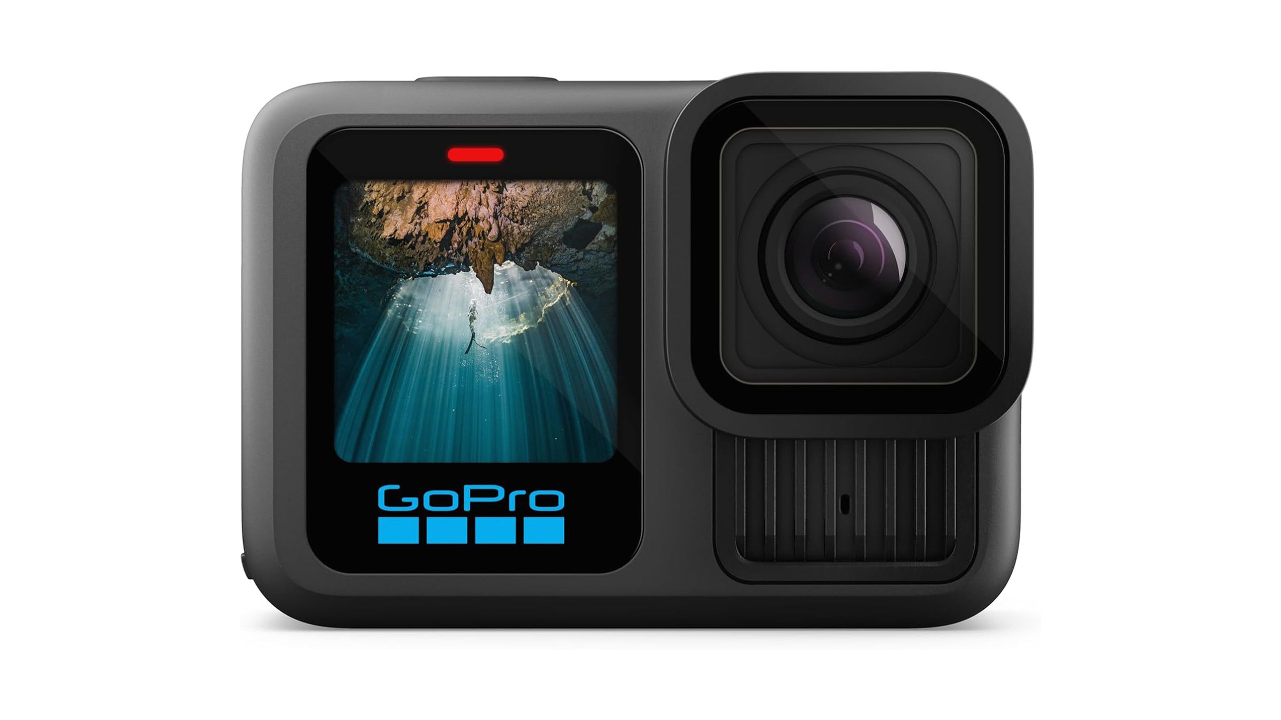 The GoPro Hero 13 Black sits against a white background. 