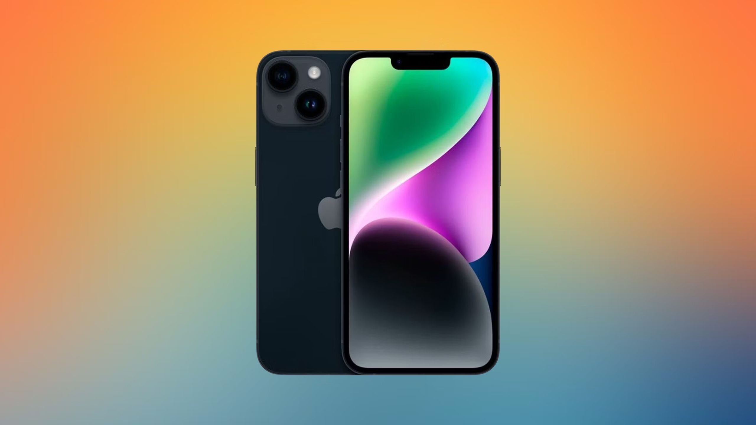 iPhone 14 on colored background