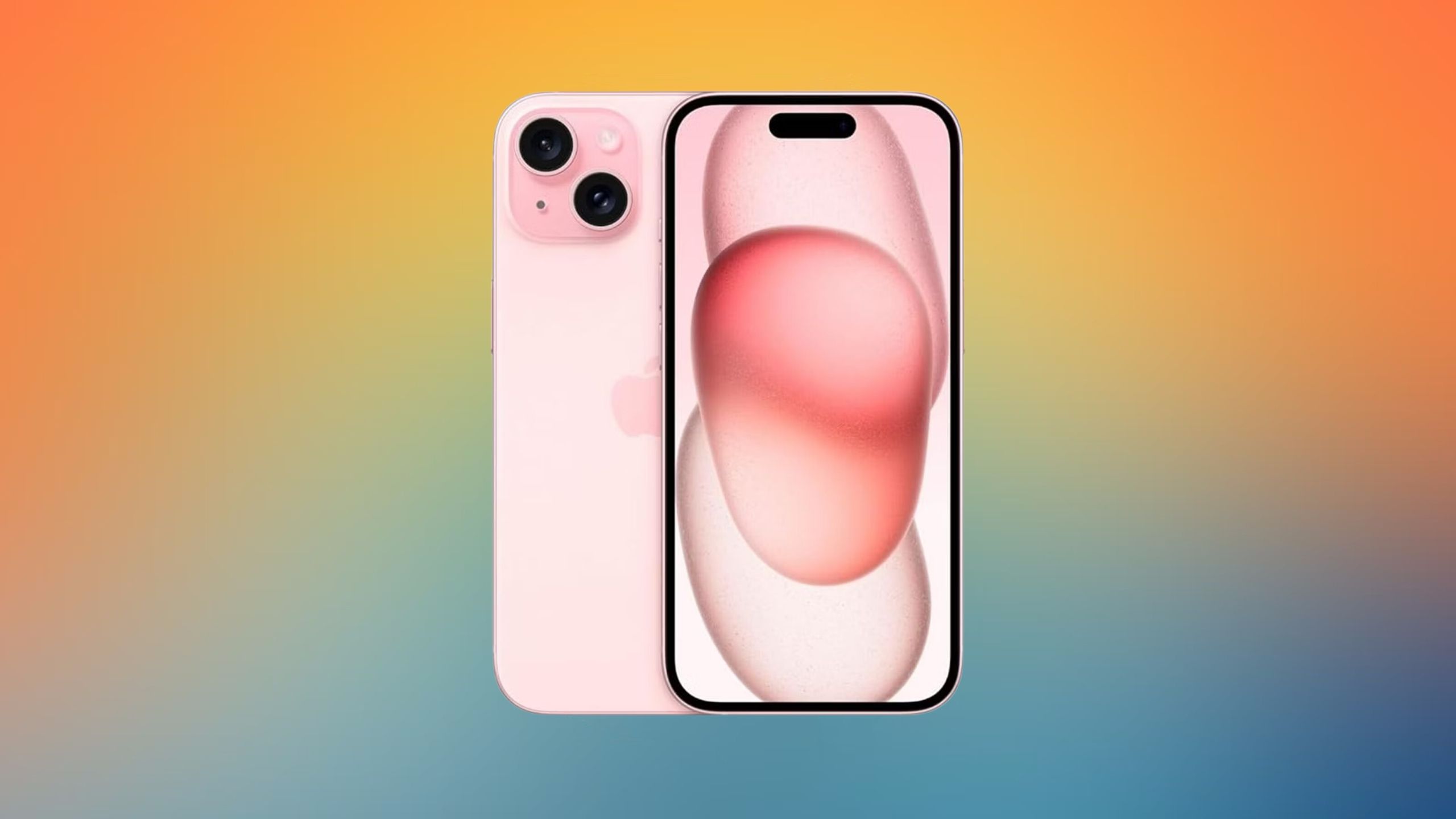 iPhone 15 on colored background