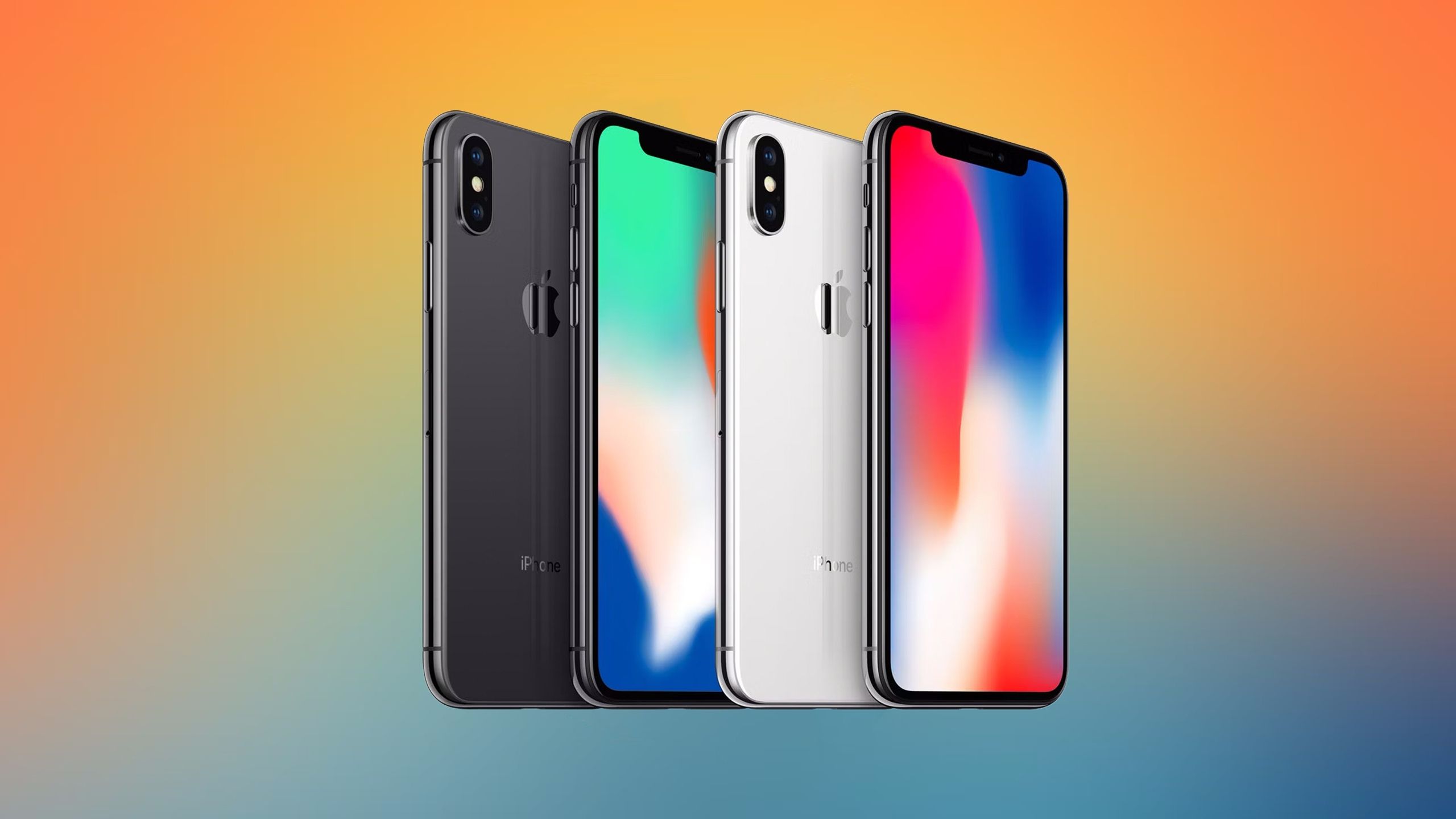 iPhone X on colored background