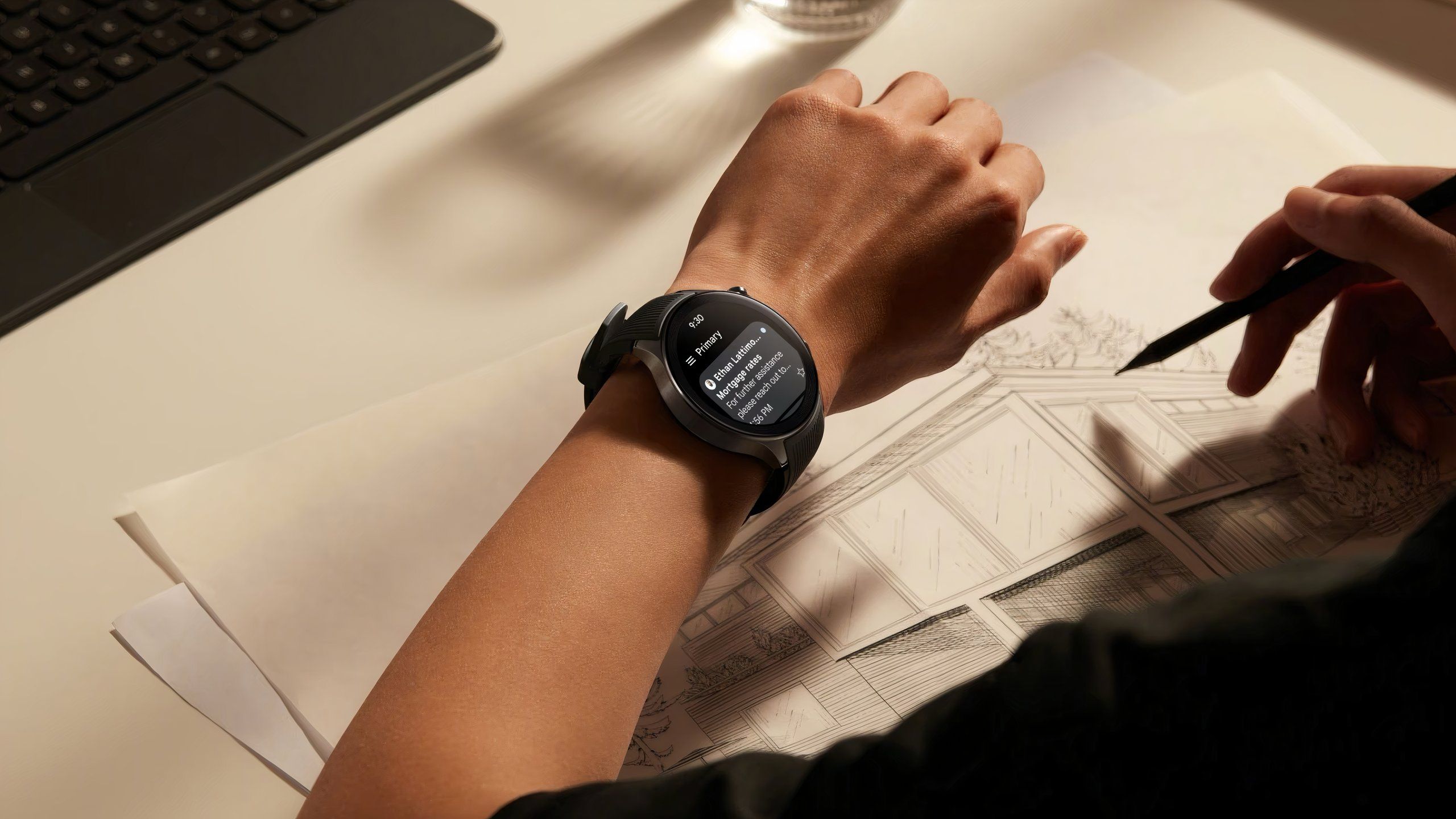 An Oppo Watch X strapped to a person's wrist.