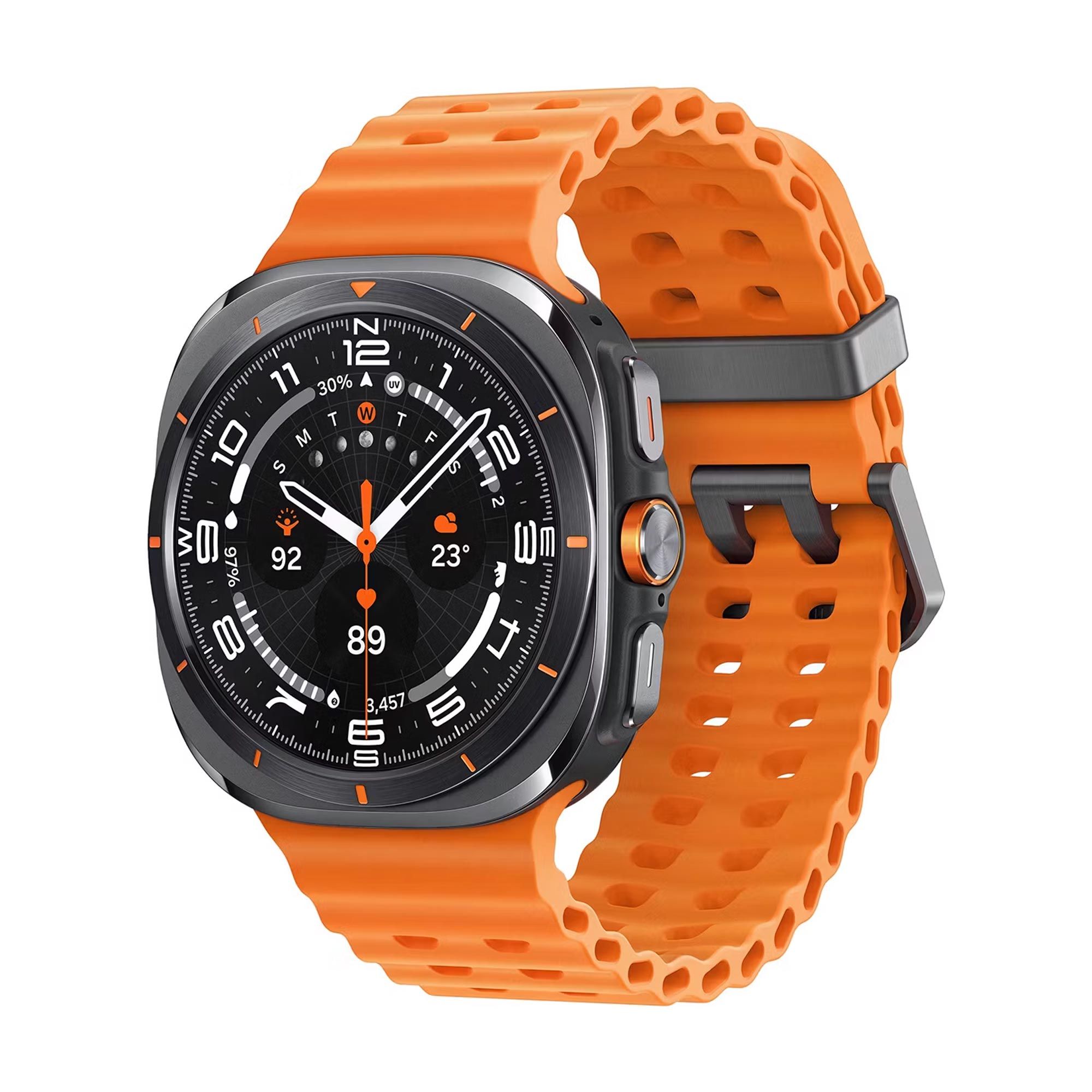 The Samsung Galaxy Watch Ultra with orange band