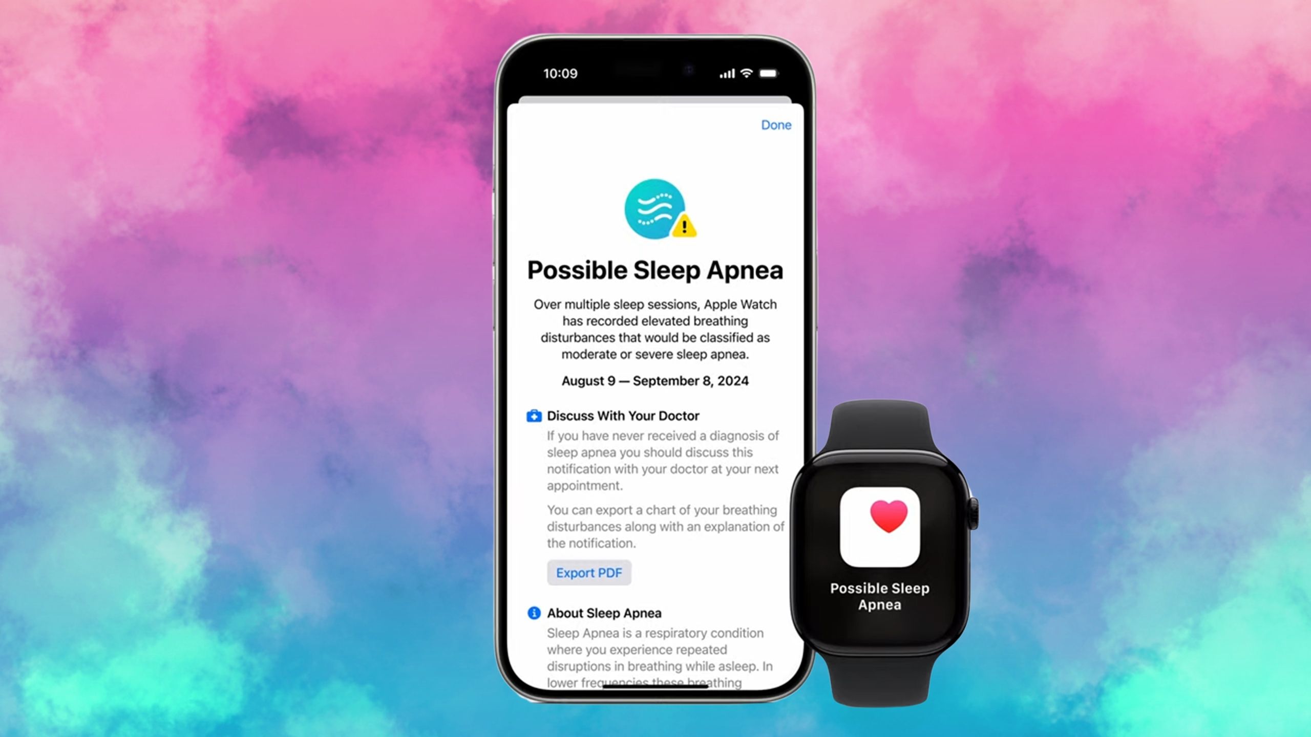 How does the Sleep Apnea feature work on Apple Watch?