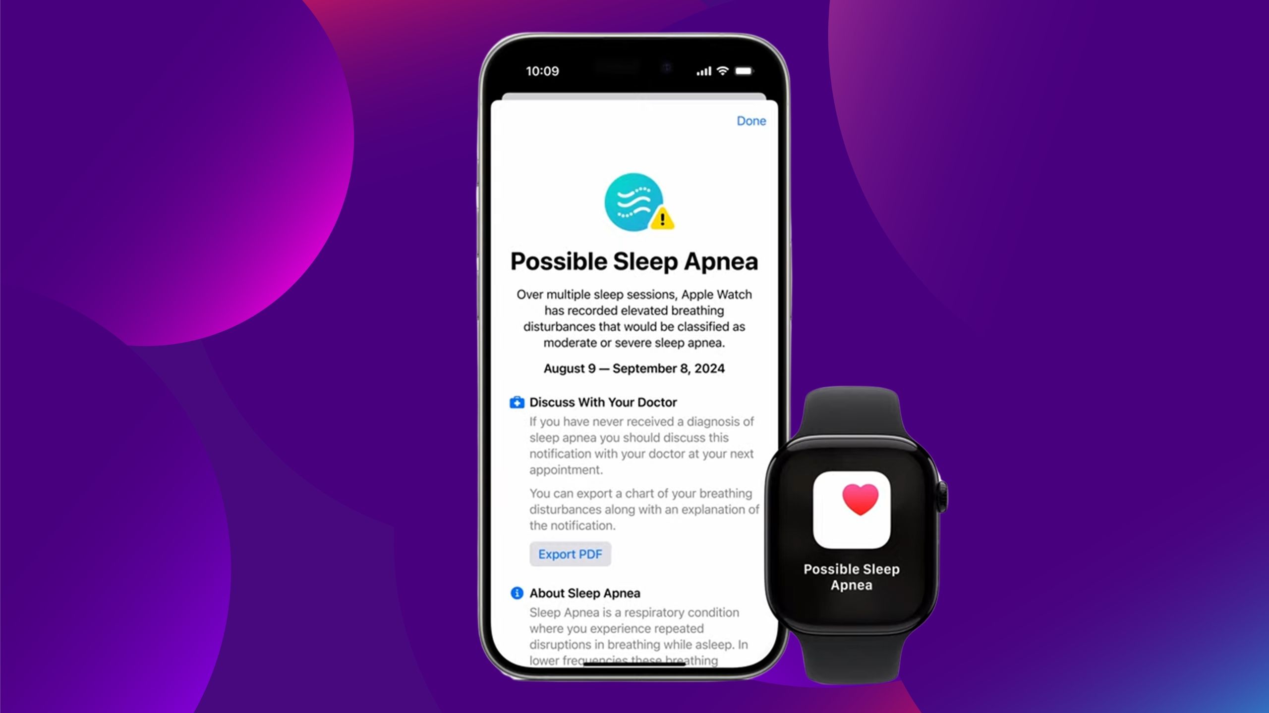 How does the Sleep Apnea feature work on Apple Watch?