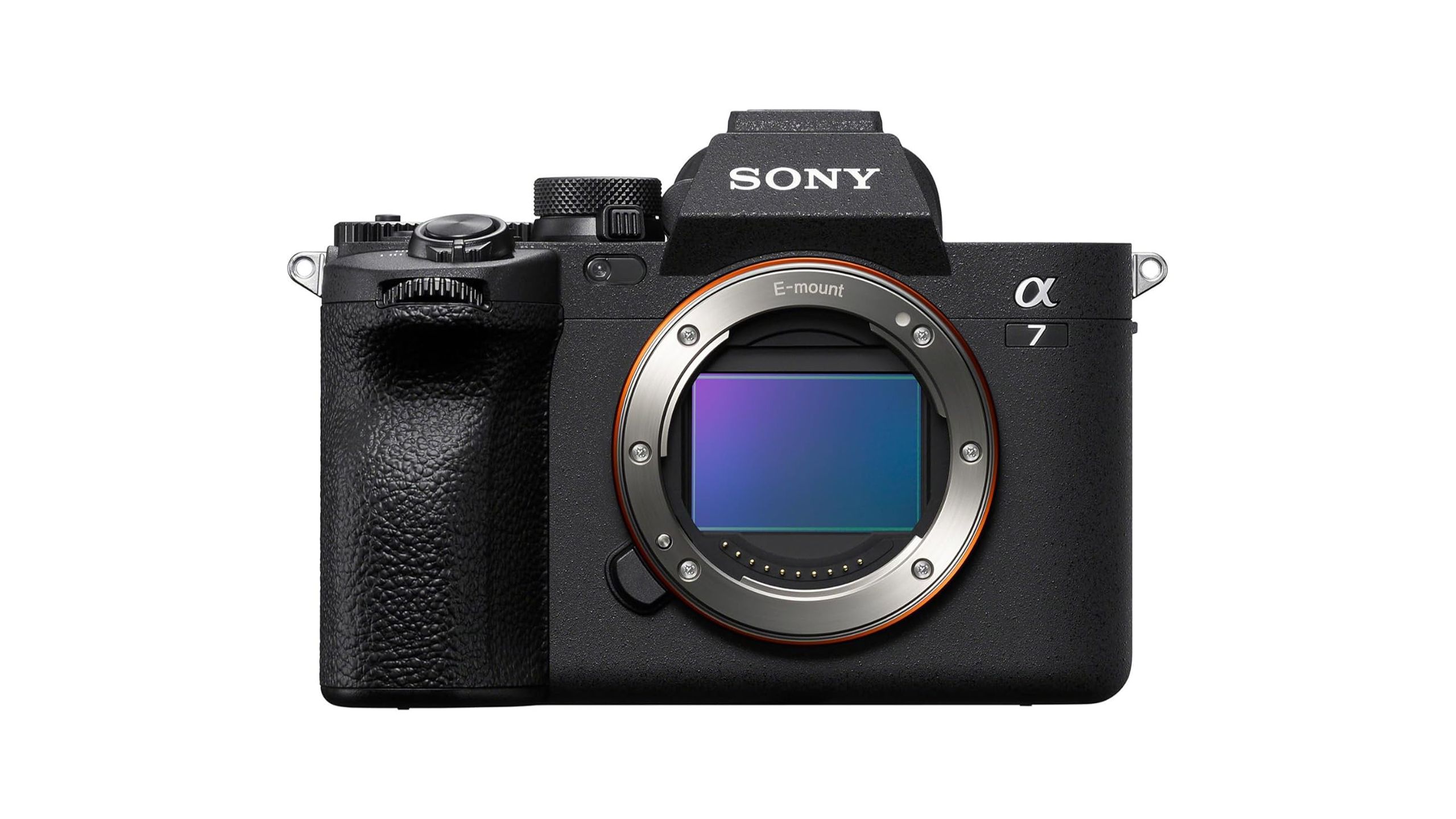 The Sony A7 IV is placed against a white background. 